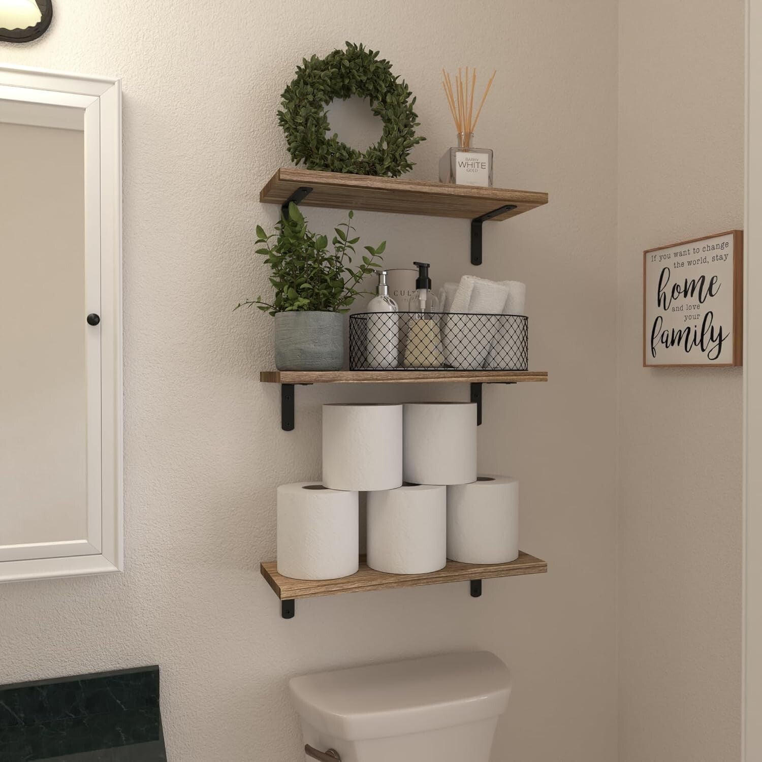 Rustic Wood Floating Shelves – 6 Pack Farmhouse Wall Shelves for Bedroom or Living Room