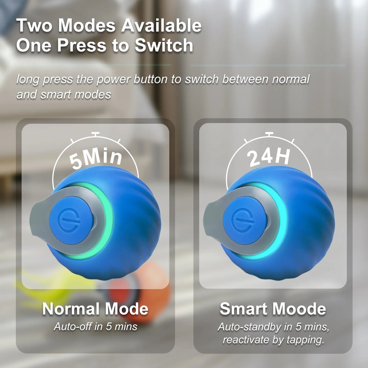 Inadays Smart Interactive Cat Toy Ball – Rechargeable Indoor Cat Toy with Two-Speed Settings, Blue