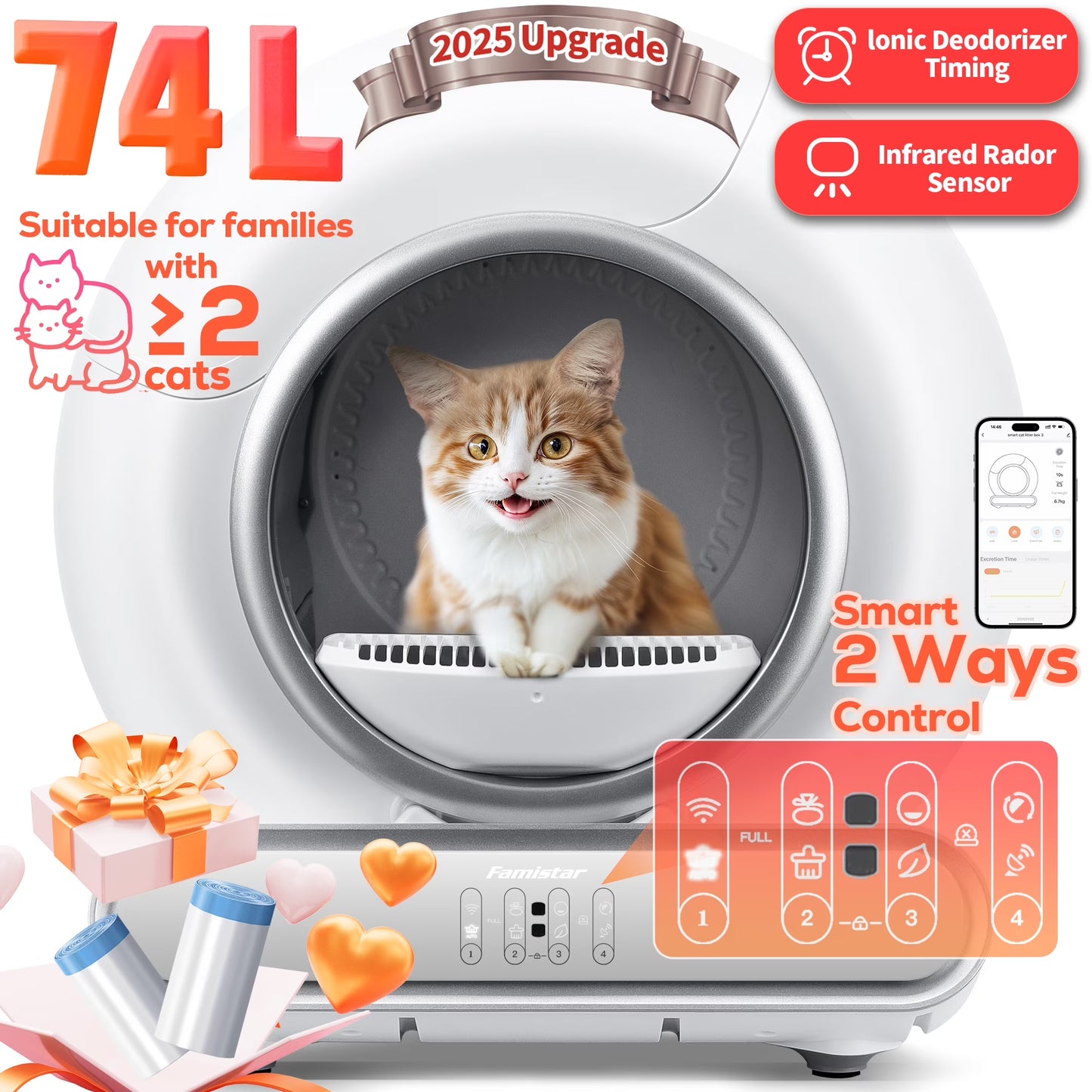 Self-Cleaning Automatic Cat Litter Box with App Control – Large Capacity, WiFi Enabled