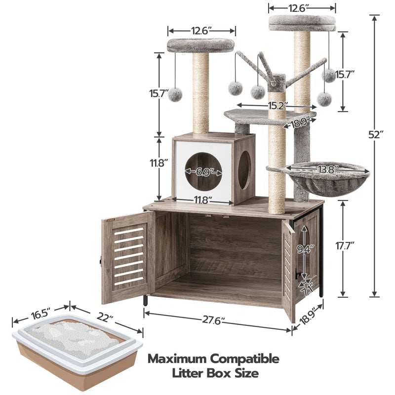Burslem 52" Cat Tree with Litter Box Enclosure – Multi-Level Cat Tower for Climbing, Lounging & Scratching
