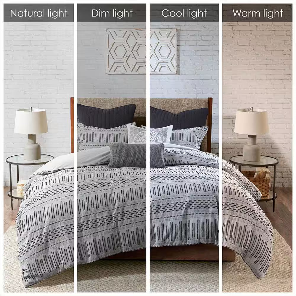 Rhea 3-Piece Grey & Black Cotton Comforter Set – Full/Queen