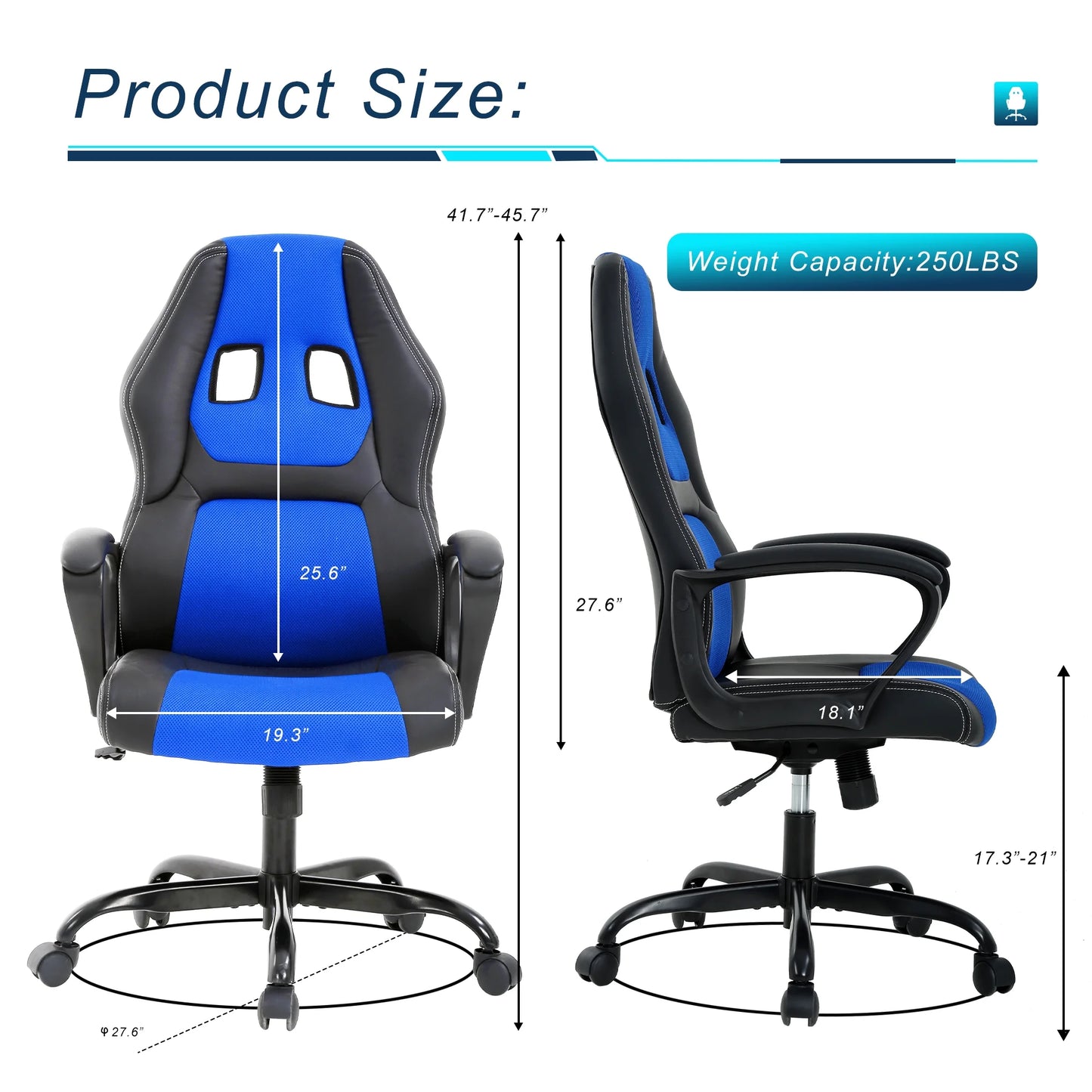 Blue Gaming Office Chair – Ergonomic Computer Chair with Lumbar Support for Adults