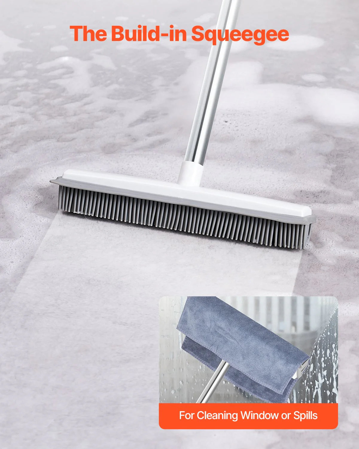Adjustable Long-Handle Pet Hair Removal Broom – 58.46" Rubber Broom for Dogs & Cats