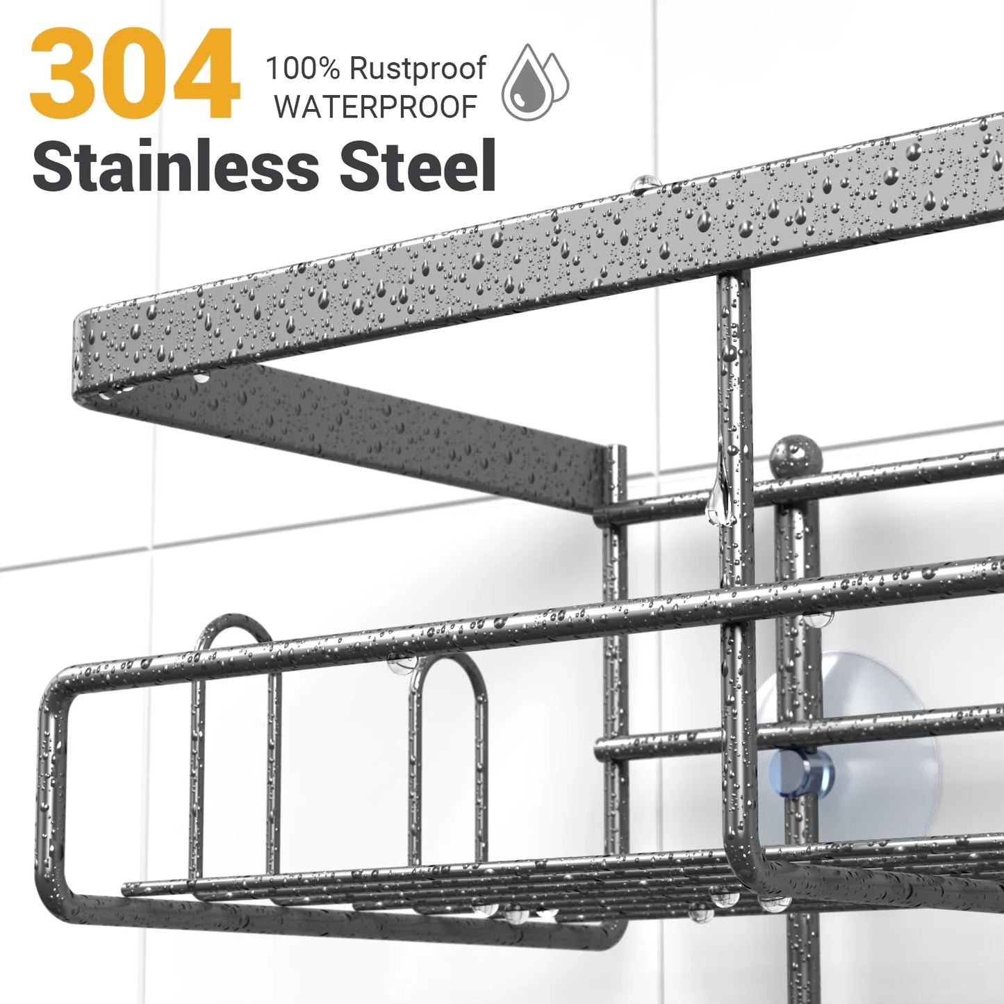 Over-Shower-Head Caddy – Stainless Steel Bathroom Organizer with Soap Holder, Hooks & Toothbrush Holder, Gray
