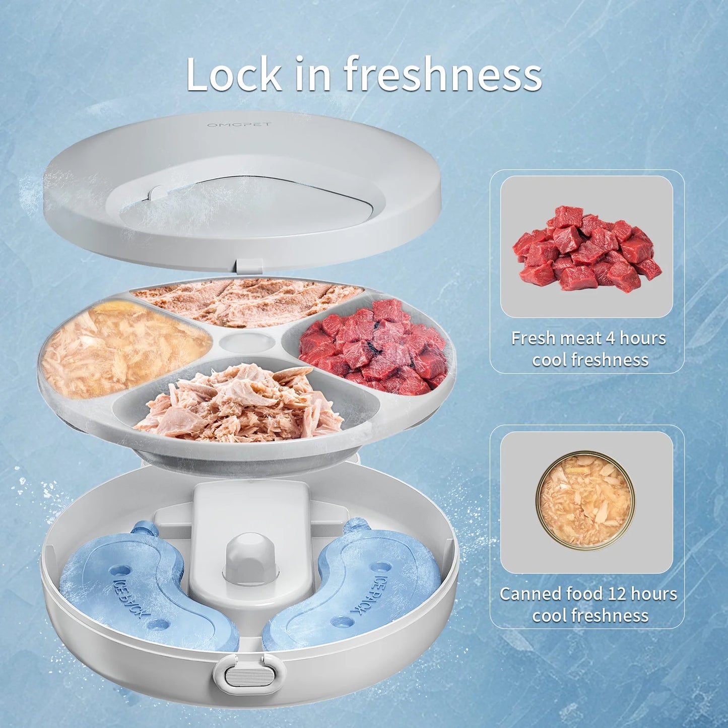 Automatic Cat Feeder – Refrigerated Wet & Dry Food Dispenser with 4 Timed Meals, 2 Ice Packs, White