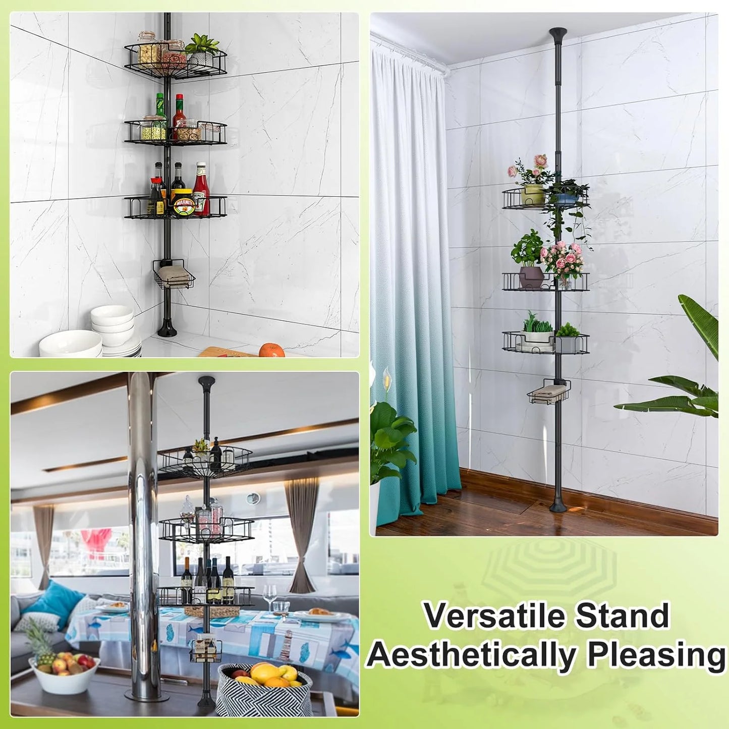 Corner Shower Caddy Tension Pole – Rustproof Stainless Steel Adjustable Floor-to-Ceiling Shower Organizer