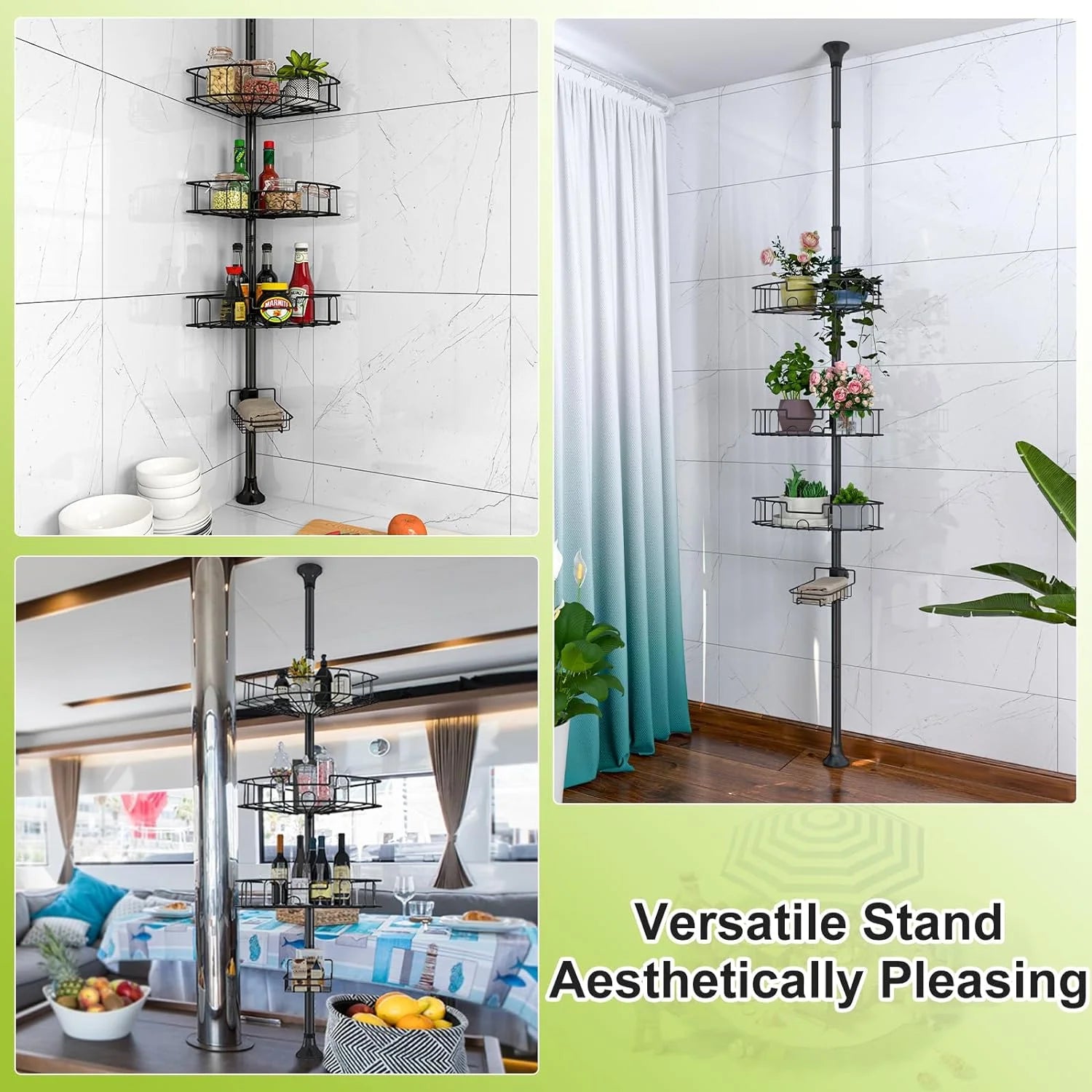 Corner Shower Caddy Tension Pole – Rustproof Stainless Steel Adjustable Floor-to-Ceiling Shower Organizer