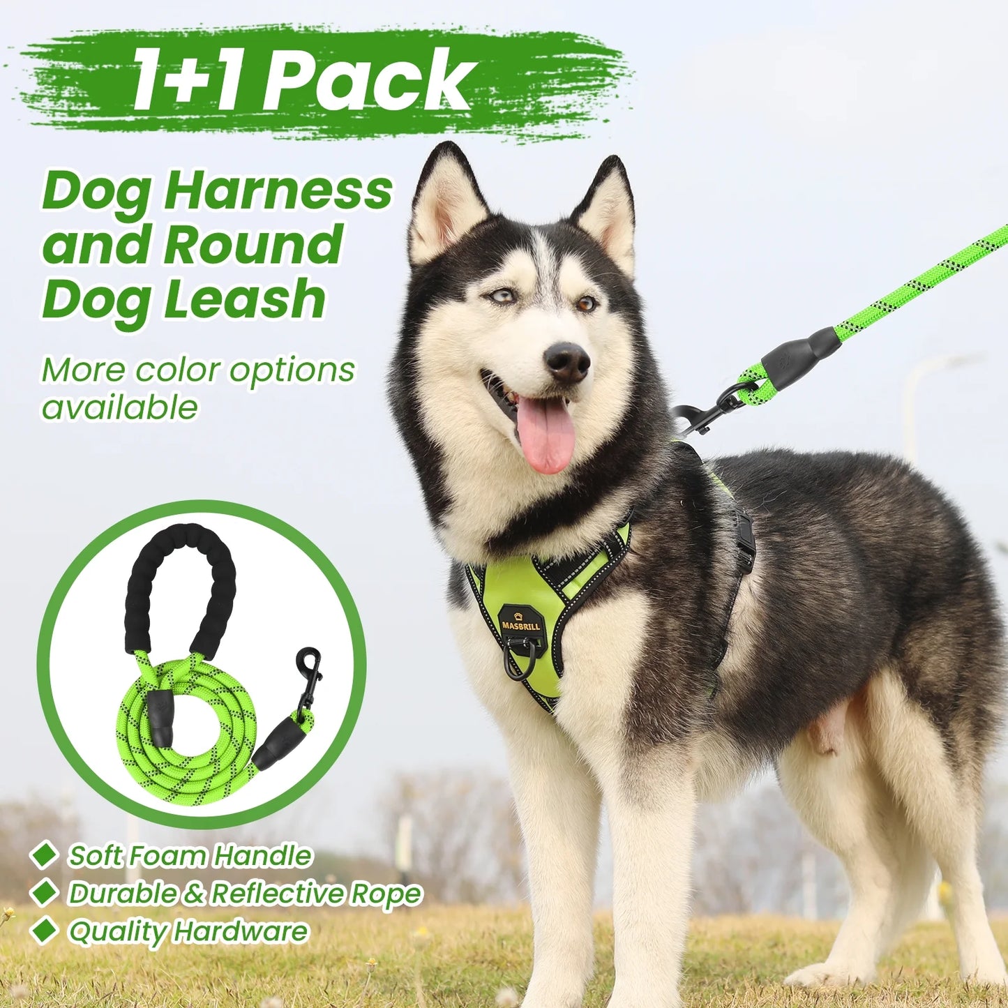 Dog Harness & Leash Set – No-Pull Reflective Adjustable Padded Vest Harness with Handle for Small to Large Dogs