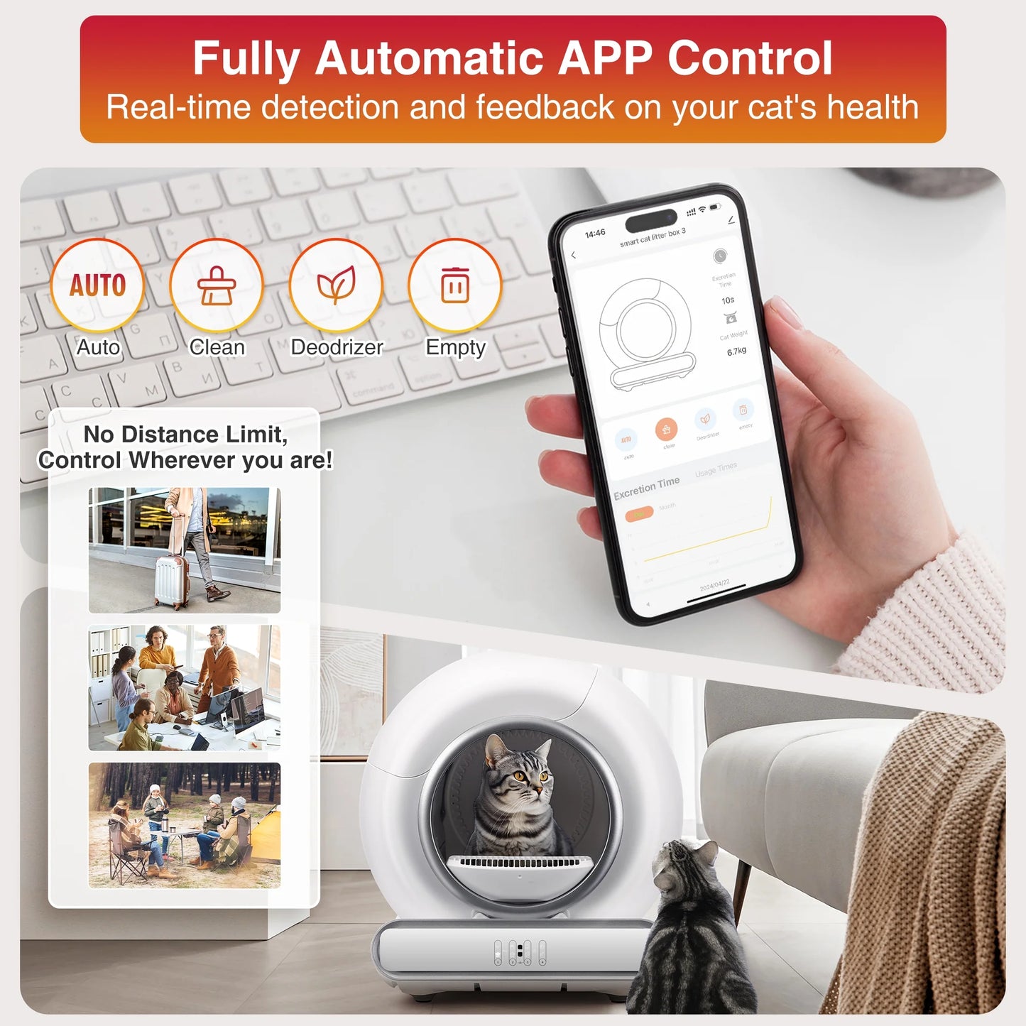 Self-Cleaning Automatic Cat Litter Box with App Control – Large Capacity, WiFi Enabled