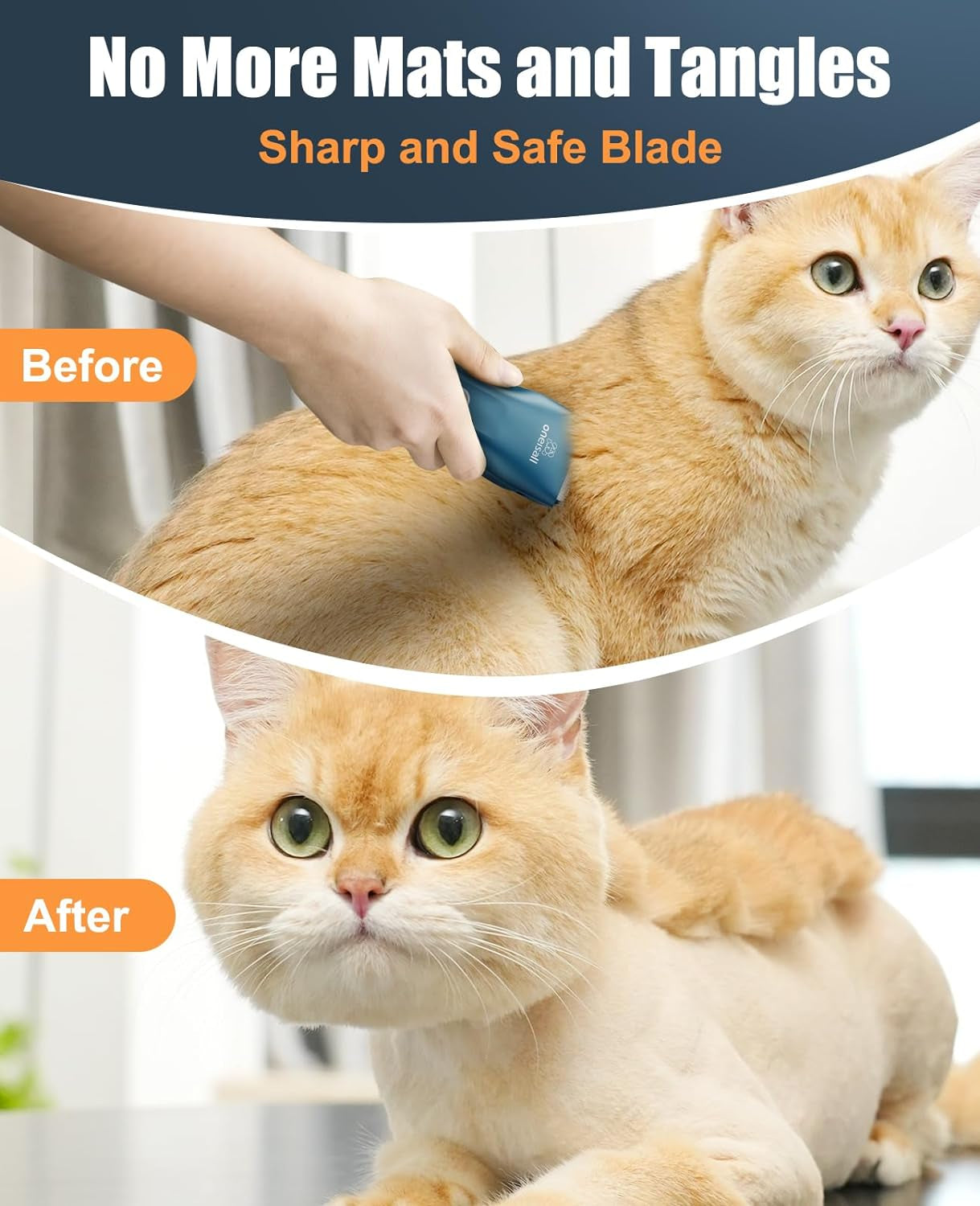Oneisall Pet Clipper – Quiet Hair Trimmer for Cats with Matted Hair