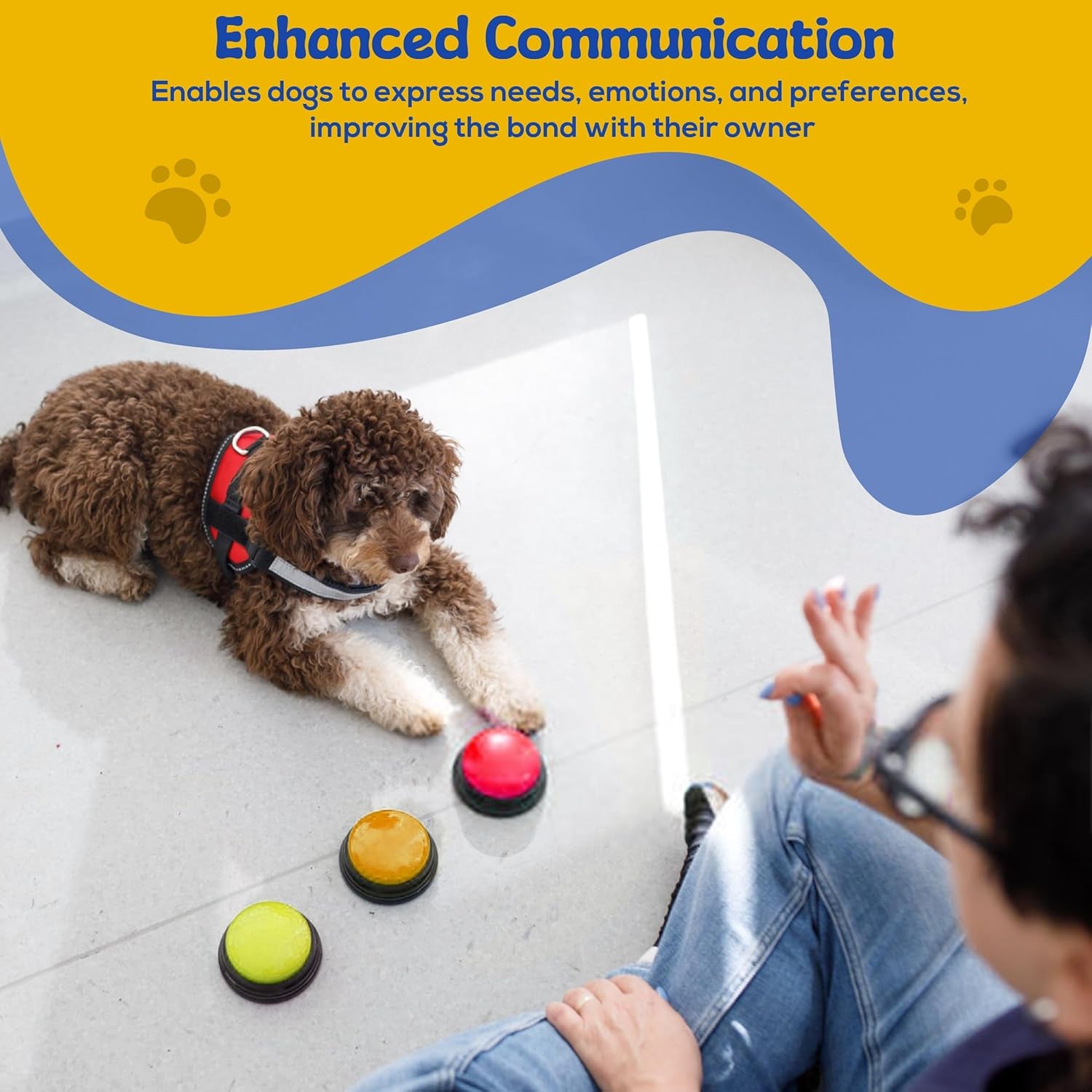Talking Dog Buttons – 6-Pack Recordable Communication Buttons with Mat & Clicker, Clear Sound, Training Guide & Custom Stickers