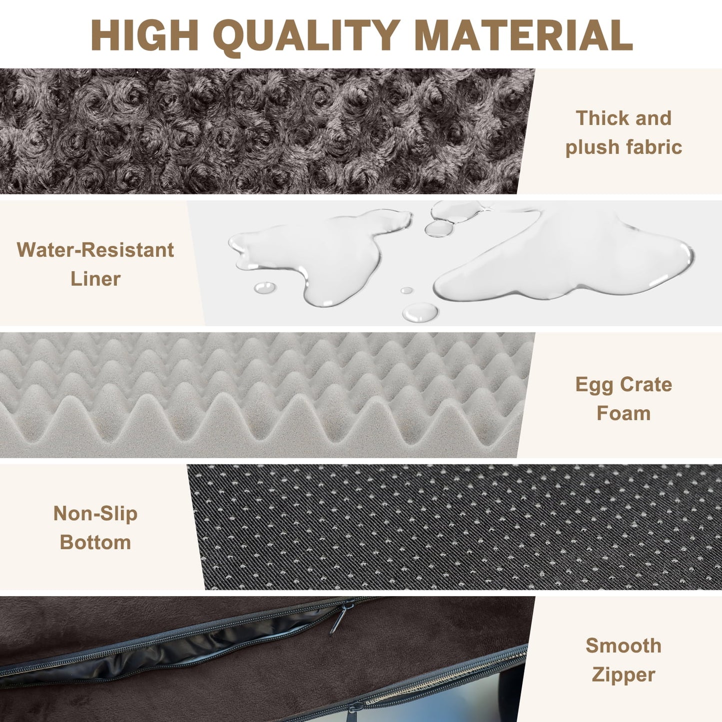Large Orthopedic Dog Bed – Waterproof Sofa Bed with Non-Slip Base and Removable Washable Cover, Brown (M–XXL)