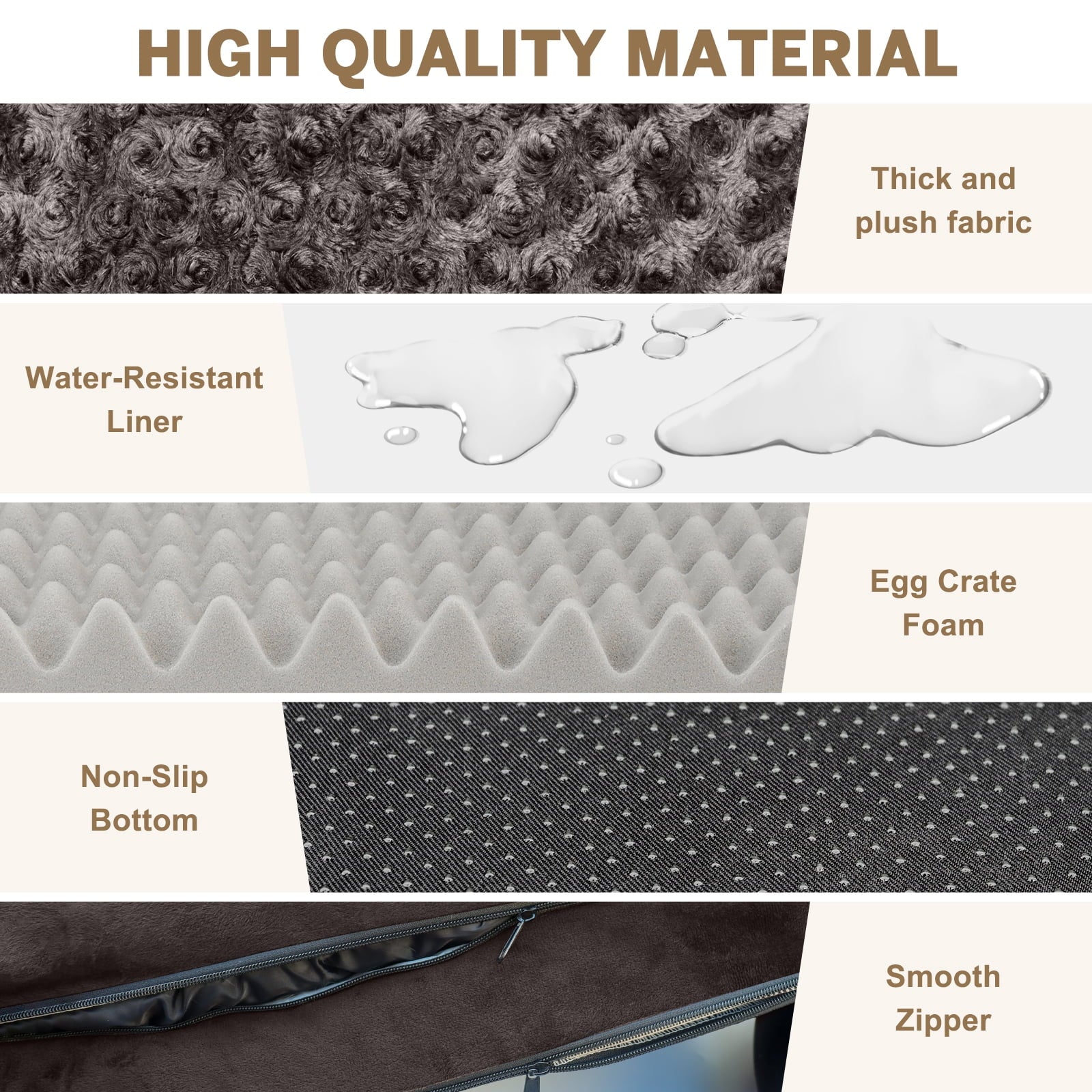 Large Orthopedic Dog Bed – Waterproof Sofa Bed with Non-Slip Base and Removable Washable Cover, Brown (M–XXL)