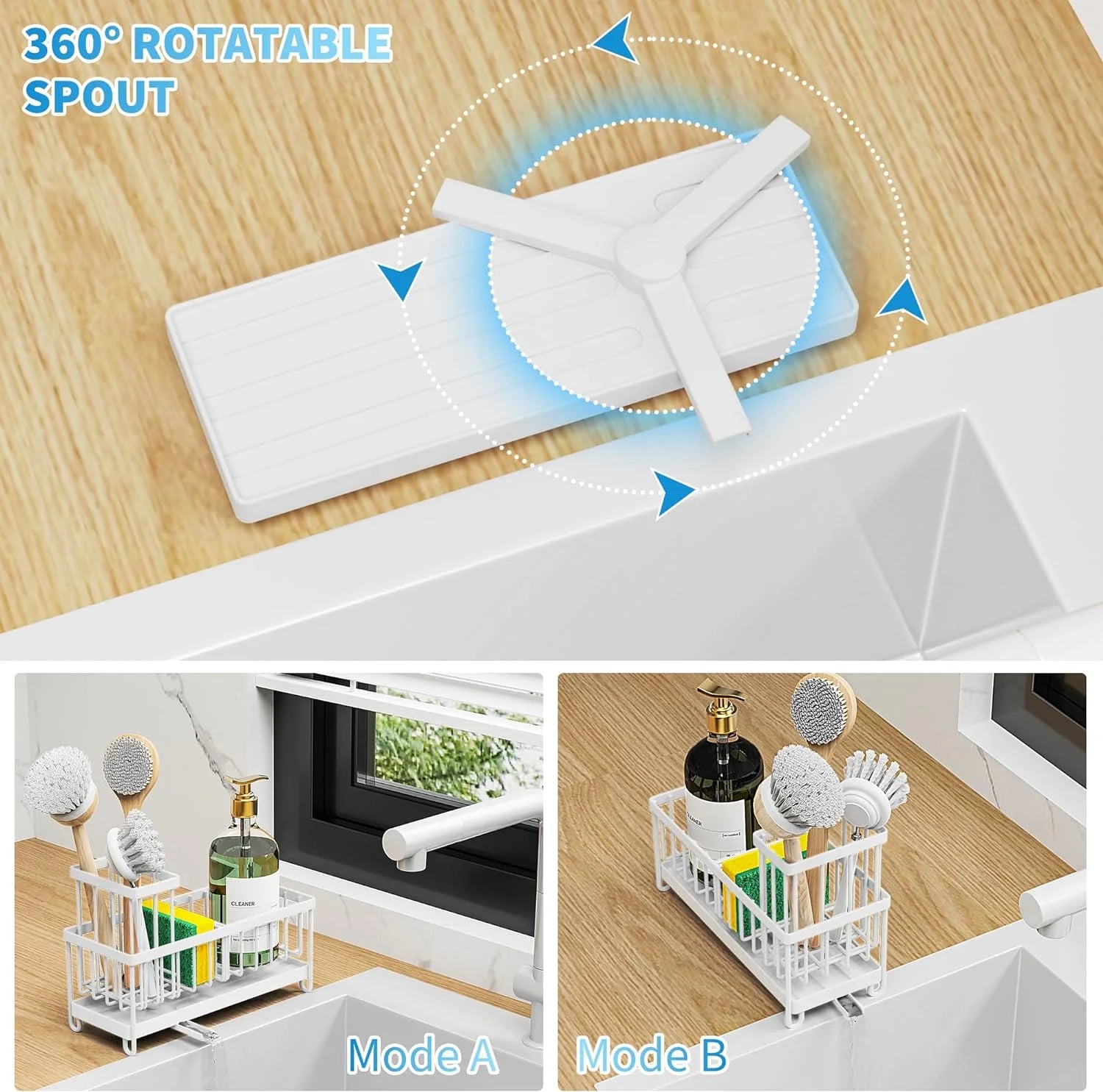 White Sink Caddy – Rust-Resistant Kitchen Sponge Holder & Sink Organizer