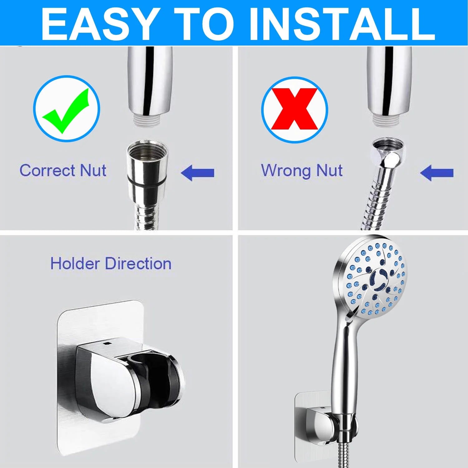 High-Pressure 7-Function Shower Head – Handheld & Adjustable Rain Shower, Stainless Steel Polished Chrome with Durable Nozzles