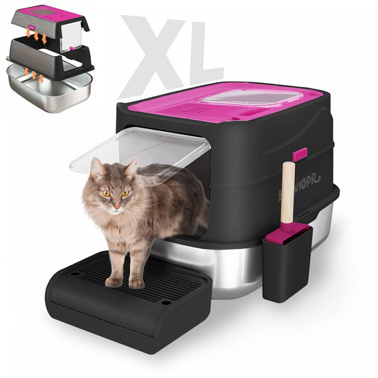 Extra Large Stainless Steel Enclosed Cat Litter Box – Odor-Resistant & Easy Clean, Gray