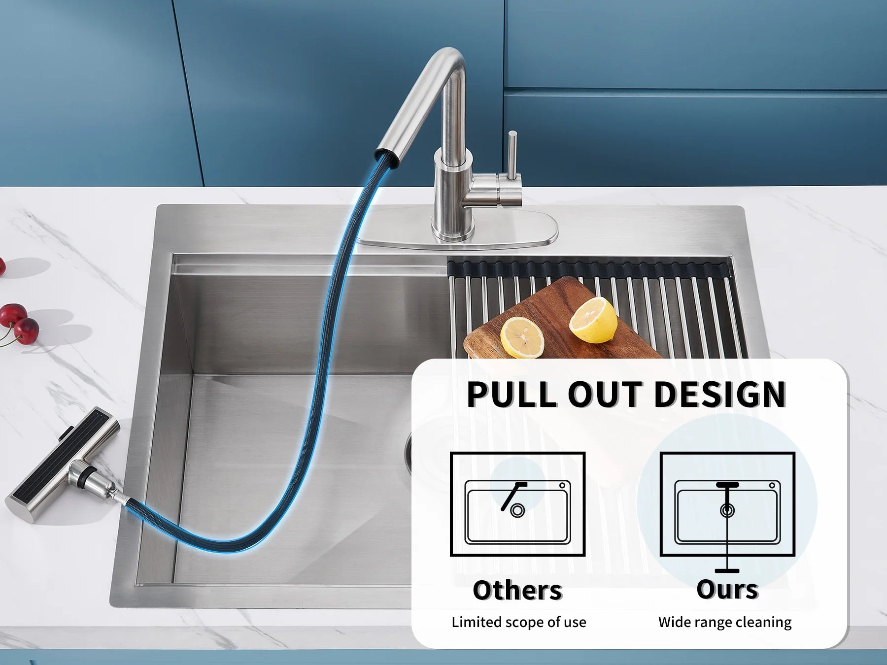 Brushed Nickel Waterfall Kitchen Faucet – Pull-Down Sprayer with 3 Spray Modes & Single Lever Handle
