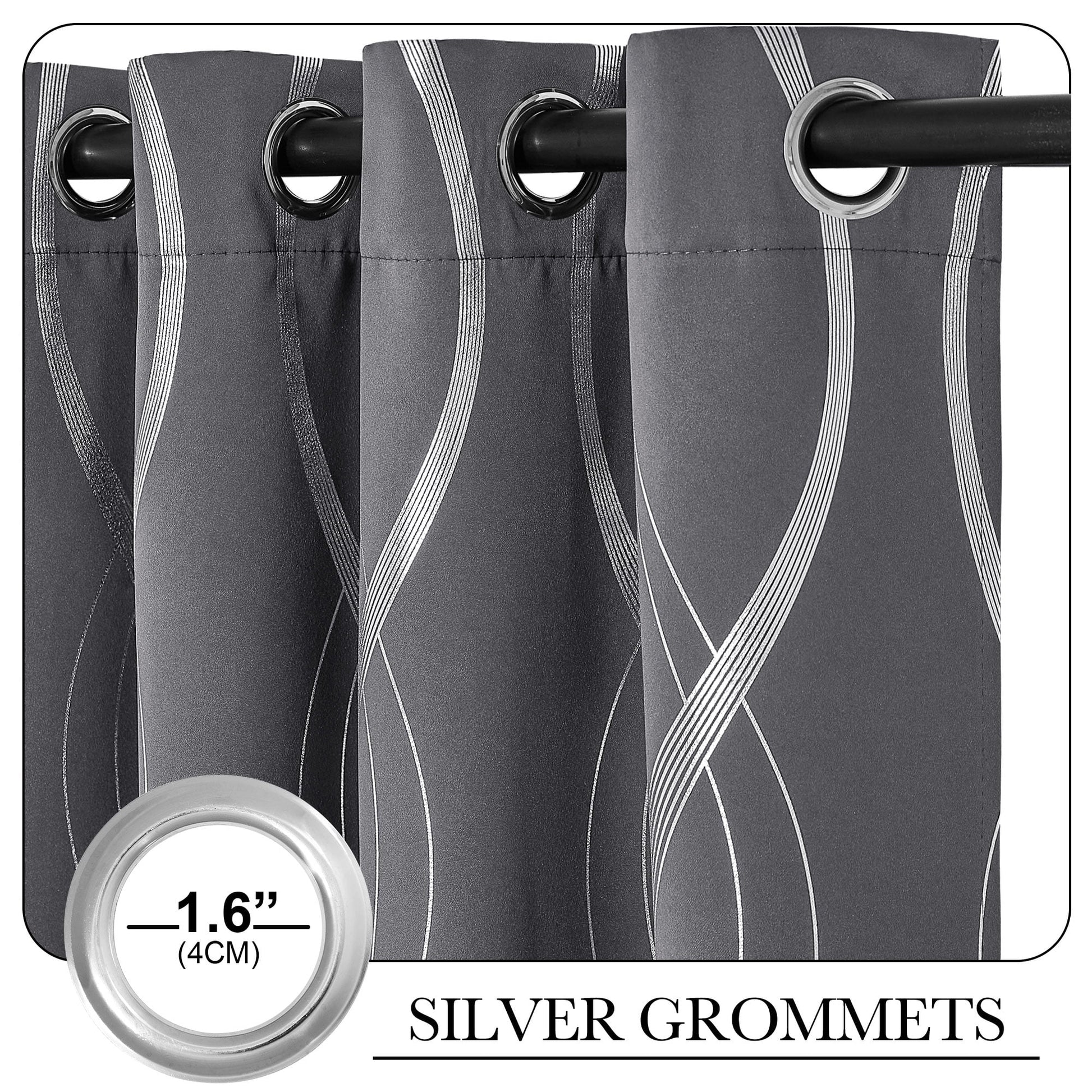 Blackout Thermal Insulated Curtains – 2 Panels, Grey Wave-Line Embossed, 52" W x 84" L