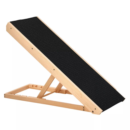 Pawhut Elevated Pet Ramp – Foldable & Height-Adjustable Ramp for Dogs and Cats, Non-Slip Finish, Pine/Black, 35.5" L x 16" W x 24" H