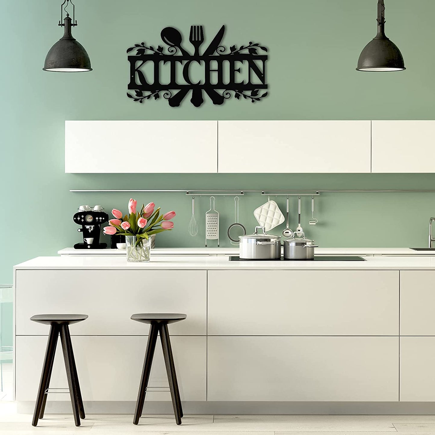 Black Metal Kitchen Sign – Rustic Farmhouse Wall Decor, 14" x 8.8"