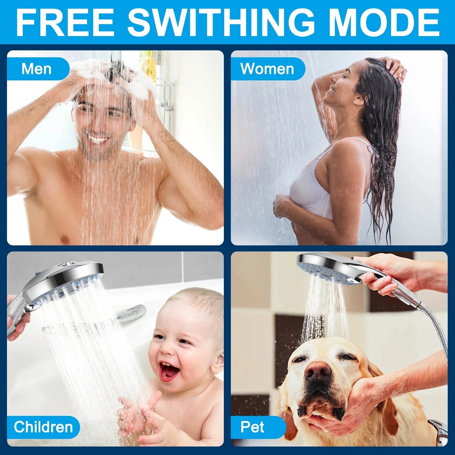 High-Pressure 7-Function Shower Head – Handheld & Adjustable Rain Shower, Stainless Steel Polished Chrome with Durable Nozzles