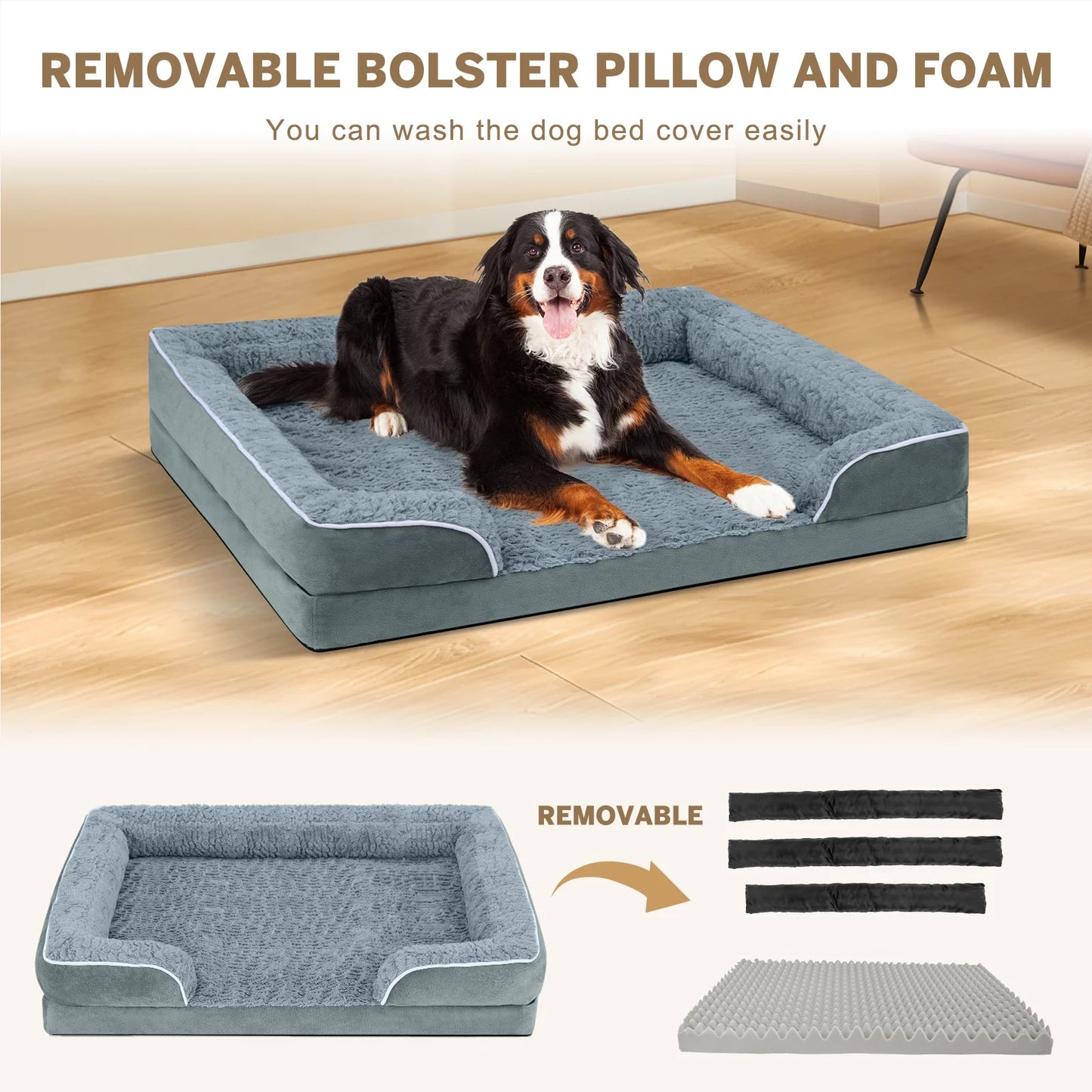 Extra-Large Orthopedic Dog Bed – Waterproof Sofa Bed with Non-Slip Base and Removable Washable Cover, Gray (M–XXL)