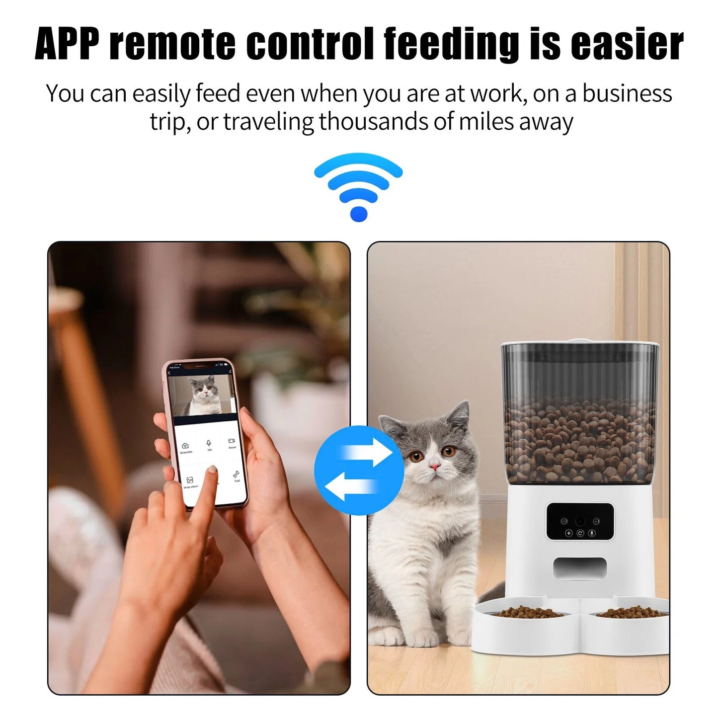 Threes Tree Automatic Cat Feeder with Camera – 5L Dual Pet Feeder with 2 Stainless Steel Bowls & Remote App Control
