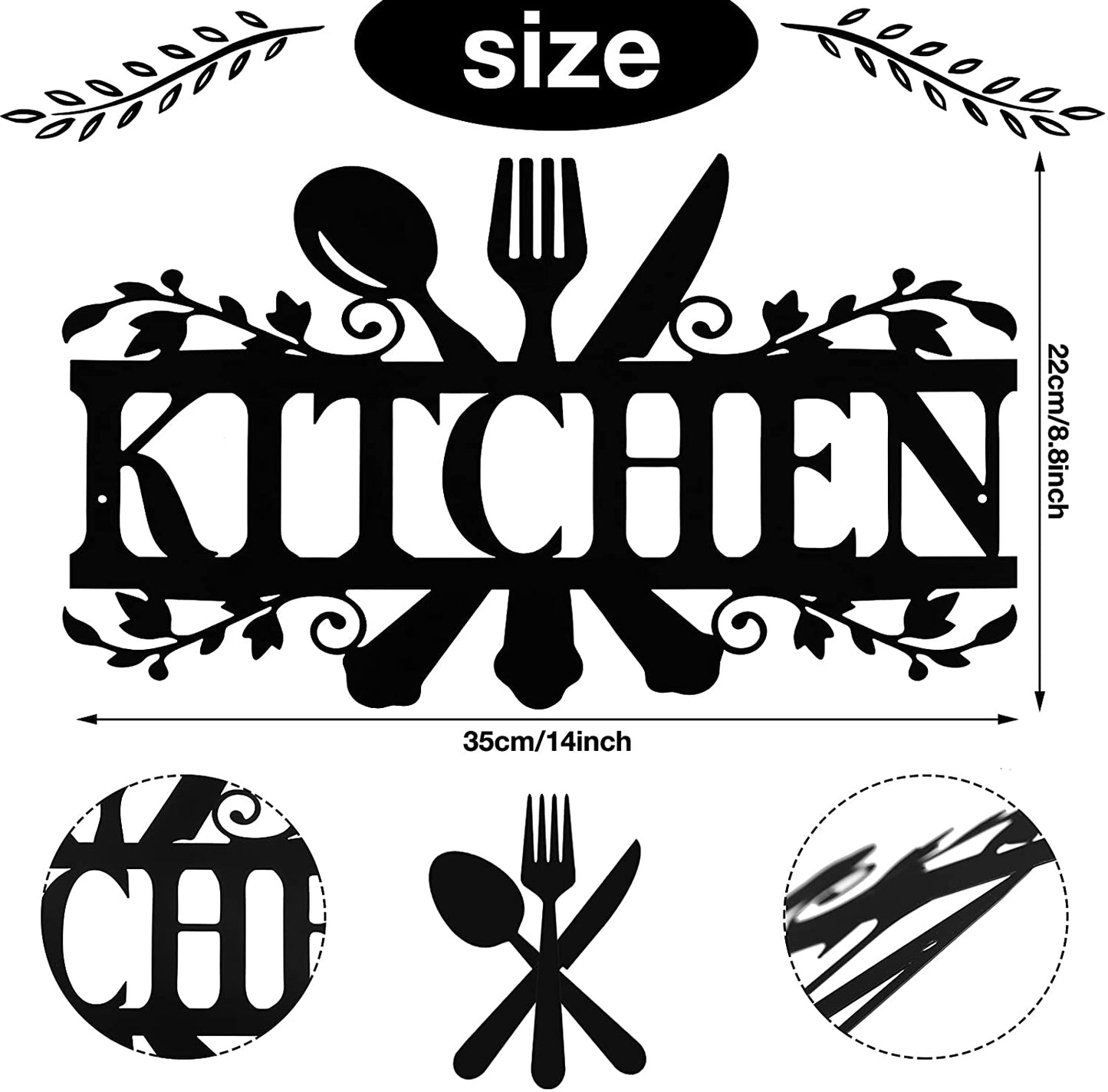 Black Metal Kitchen Sign – Rustic Farmhouse Wall Decor, 14" x 8.8"