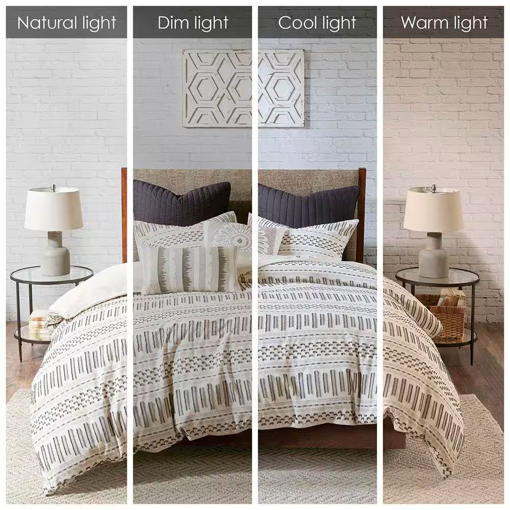 Rhea 3-Piece Ivory & Charcoal Cotton Comforter Set – King/California King