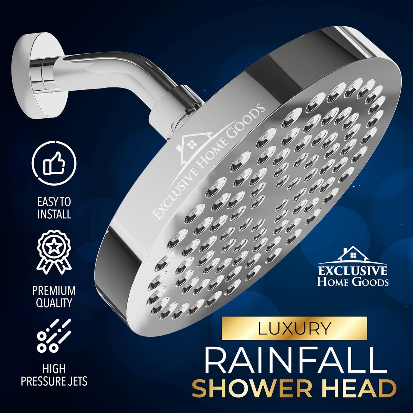 Luxury Rainfall Shower Head – High-Pressure 6" Chrome Showerhead with Anti-Clog Silicone Nozzles (2.5 GPM)