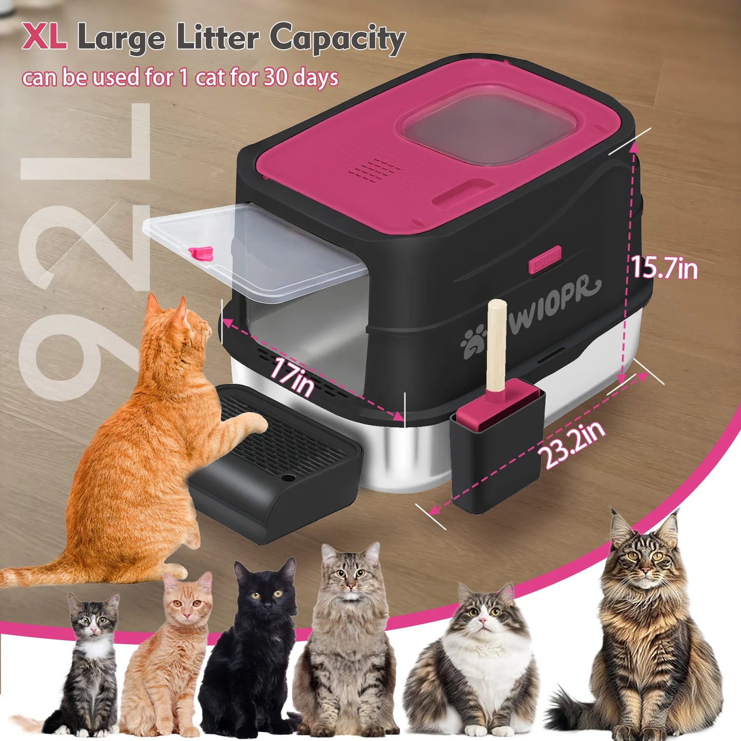 Extra Large Stainless Steel Enclosed Cat Litter Box – Odor-Resistant & Easy Clean, Gray