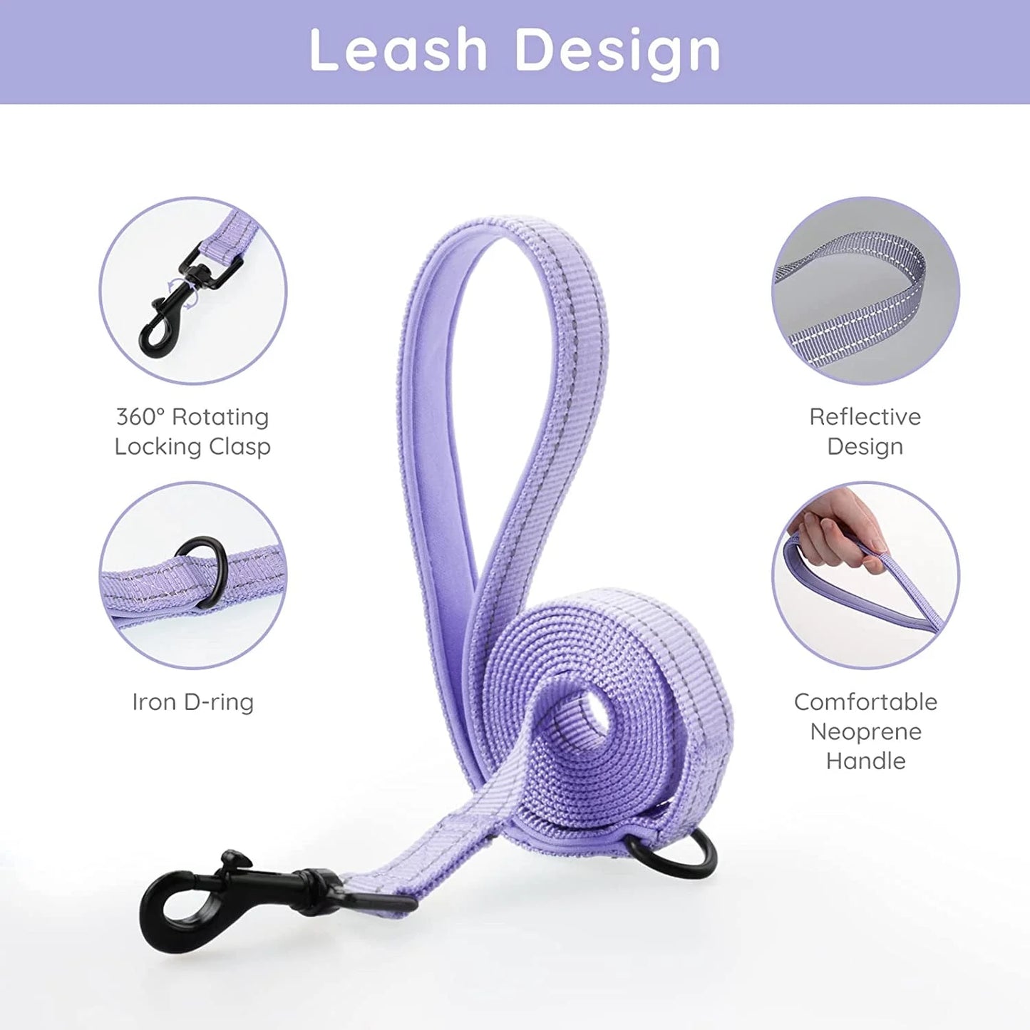 Puppy Harness & Leash Set – Reflective Adjustable Step-In Dog Harness for Small Dogs, Purple Lavender, XS