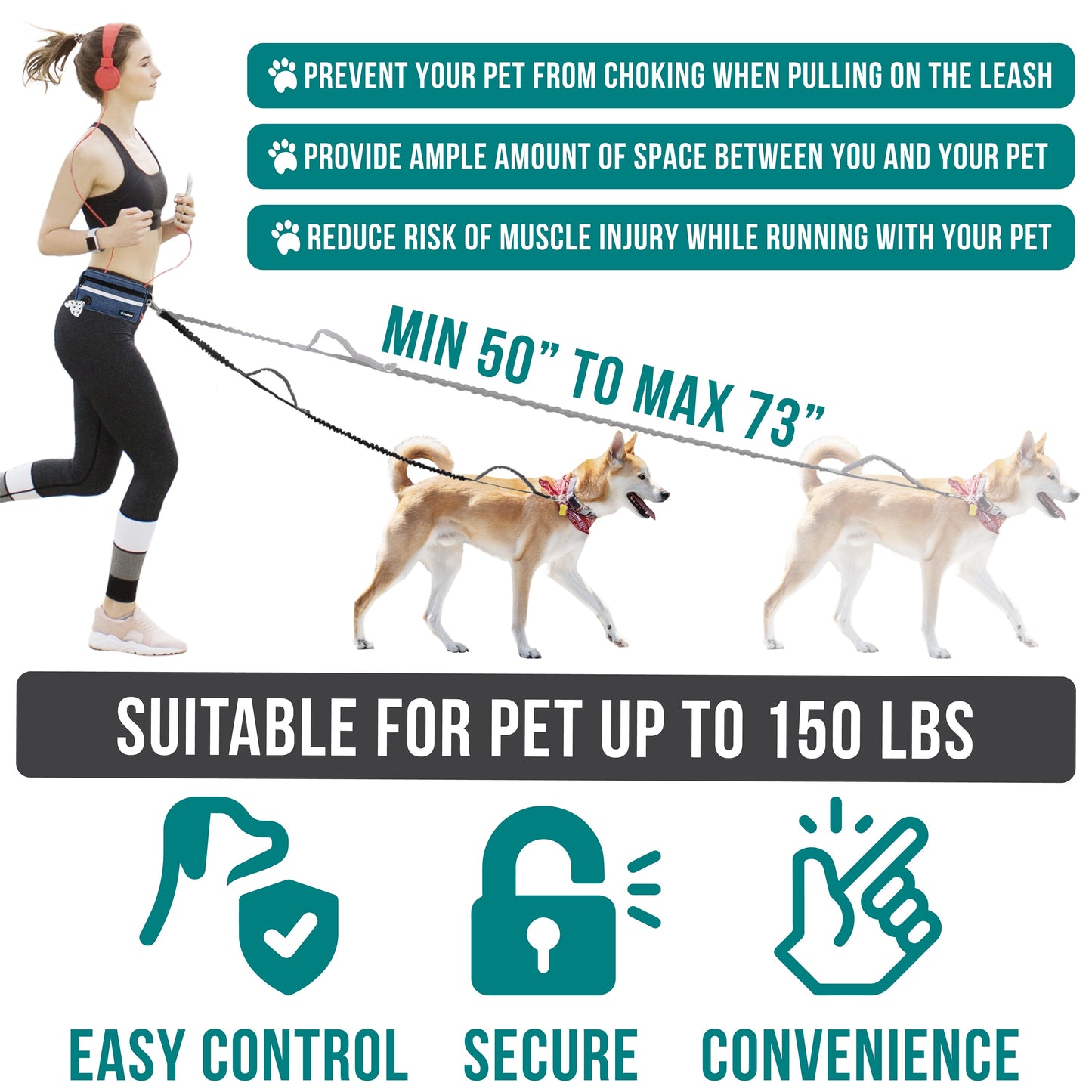 Hands-Free Dog Leash with Waist Belt – Jogging & Walking Leash with Pouch and Poop Bag Dispenser