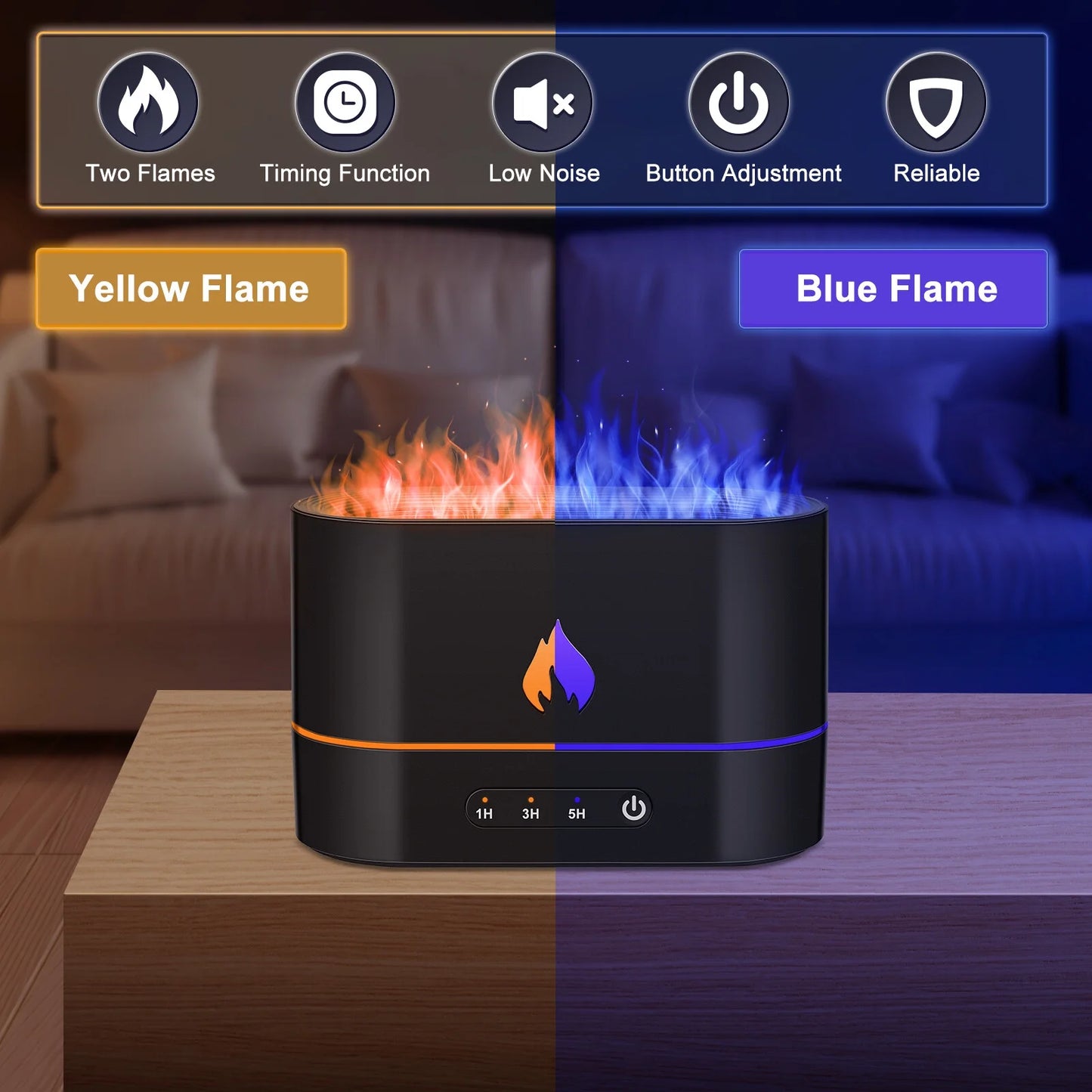 LED Flame Humidifier & Essential Oil Diffuser – Noiseless Aroma Mist with 3 Timer Modes, Auto Shut-Off