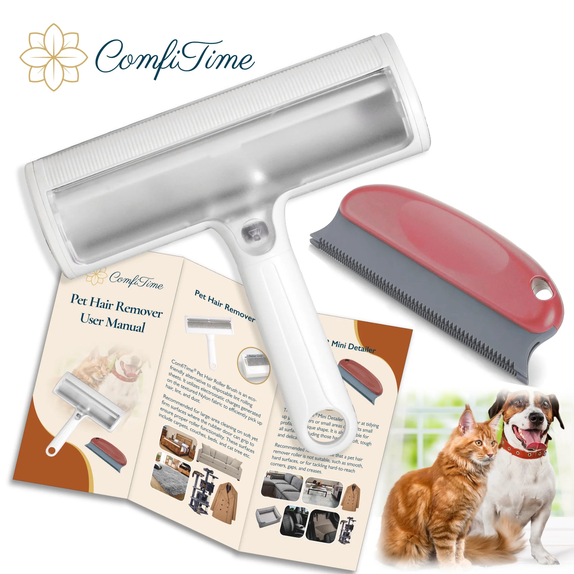 Pet Hair Remover Set – Reusable Roller & Detailer for Dog & Cat Fur