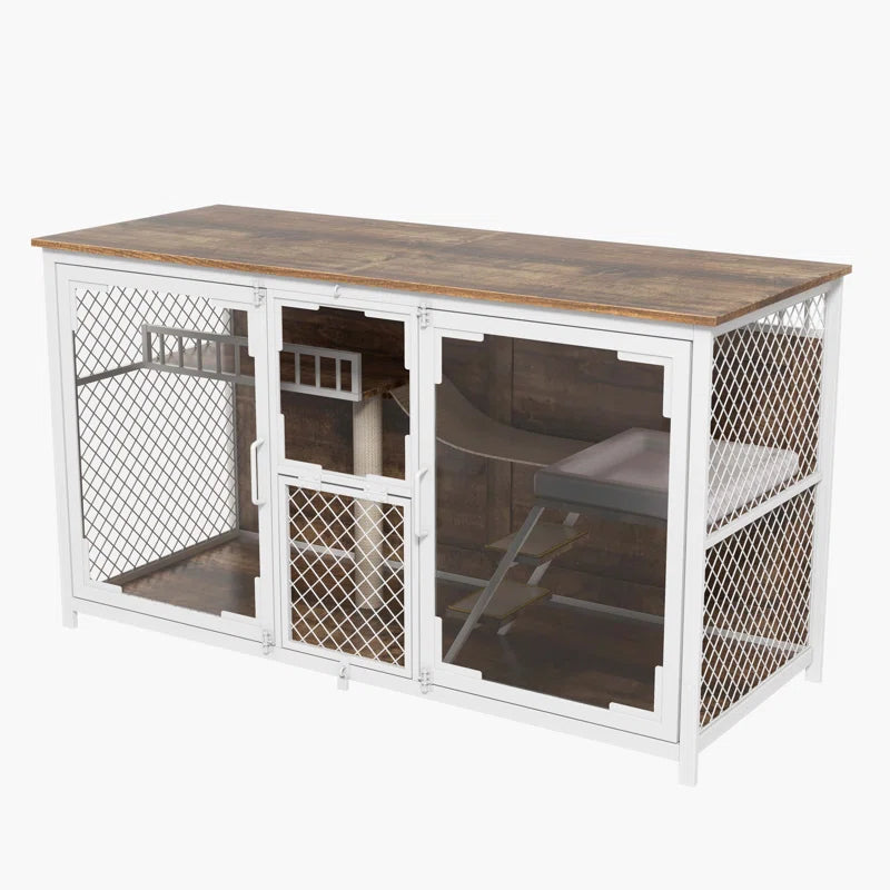 Dietzel Wooden Cat Cage & TV Stand – Multi-Functional Cat House Furniture