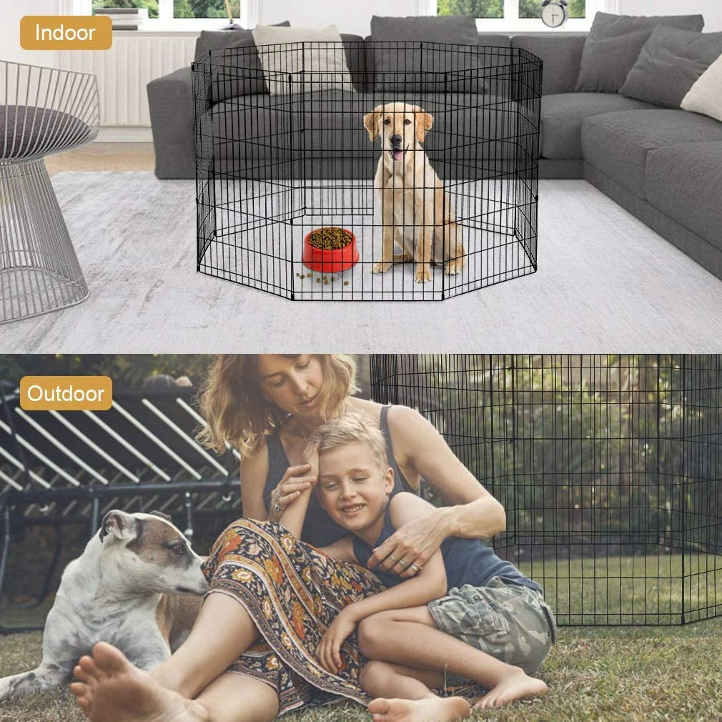 24" Portable Dog Playpen – Metal Wire Exercise Pen & Crate for Small Pets, Black