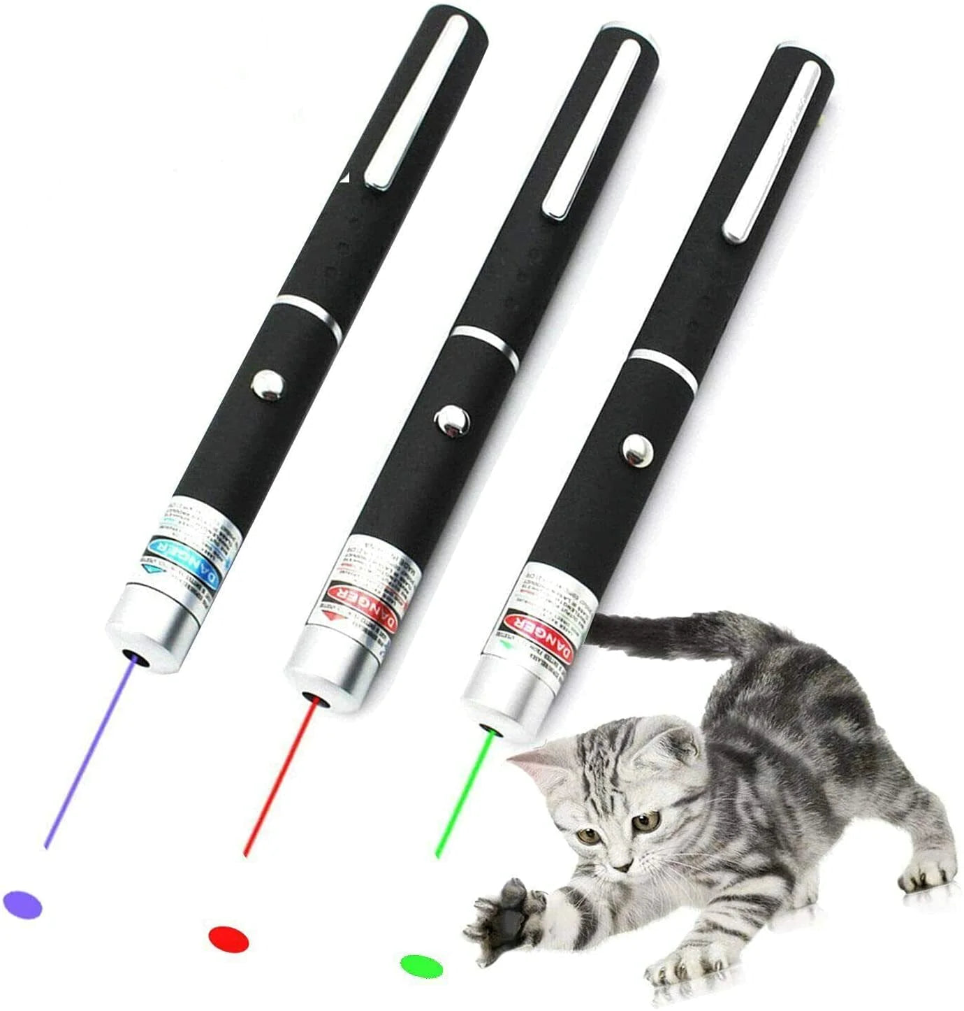 3-Pack 900 Mile Laser Pointer Pen – Green, Blue & Red Visible Beam