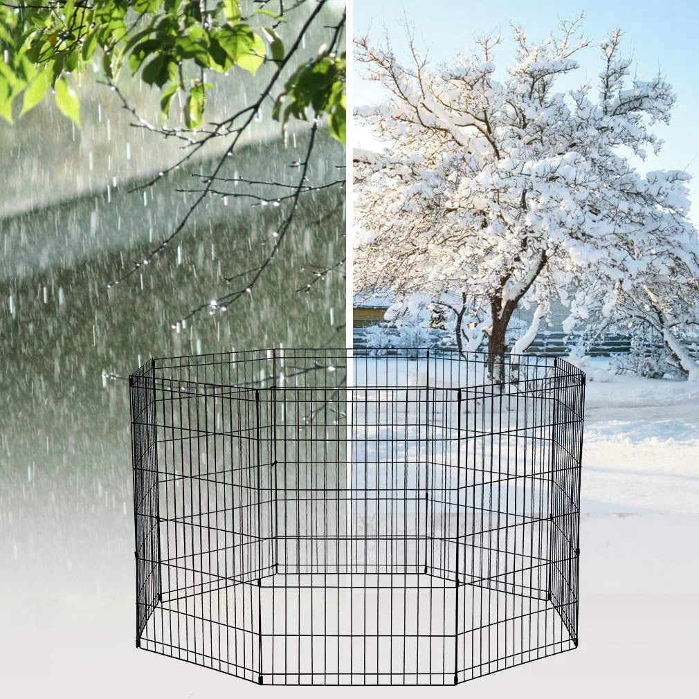 24" Portable Dog Playpen – Metal Wire Exercise Pen & Crate for Small Pets, Black