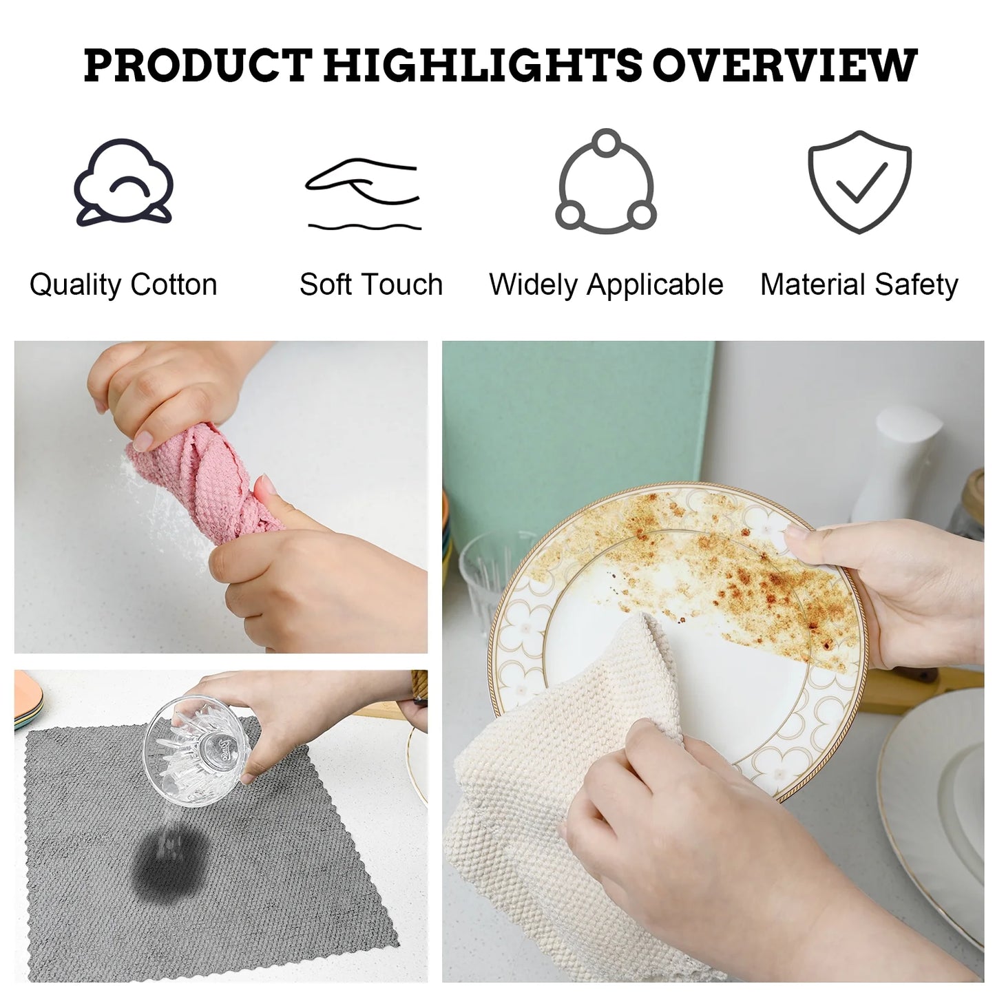 Cotton Dishcloths – 6-Pack Absorbent Kitchen Towels in Mixed Colors