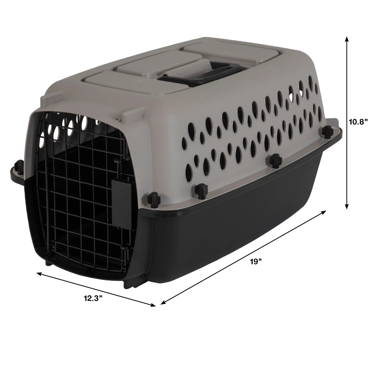 Portable Hard-Sided Dog Kennel – Travel Carrier with Metal Door, Black & Grey, for Pets up to 10 lbs