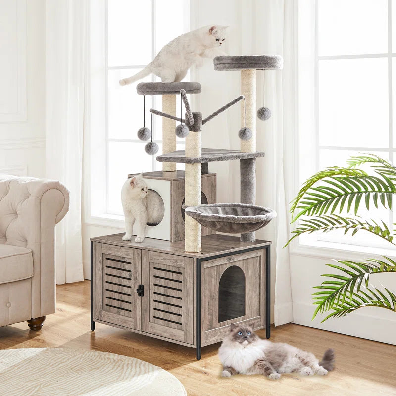 Burslem 52" Cat Tree with Litter Box Enclosure – Multi-Level Cat Tower for Climbing, Lounging & Scratching