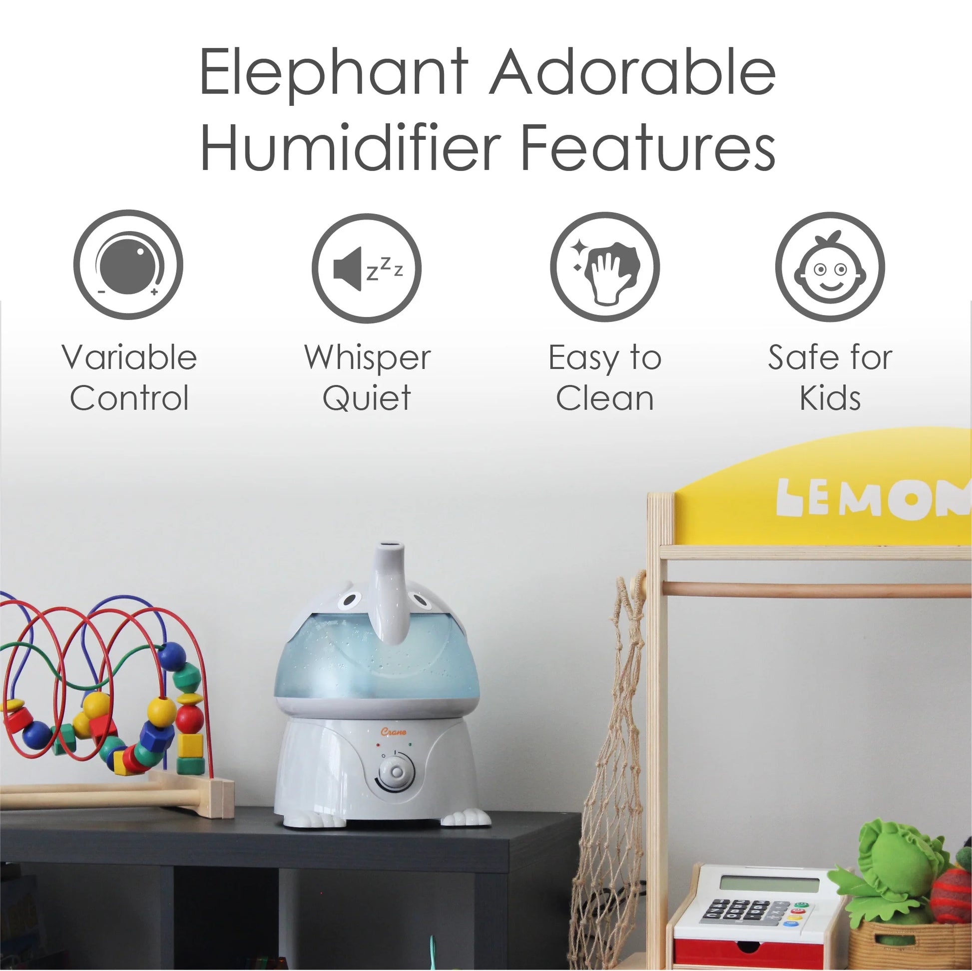 Crane Ultrasonic Elephant Humidifier – 1 Gallon Cool Mist for Nursery & Bedroom