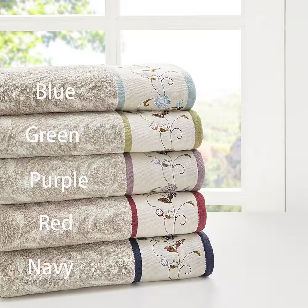Belle 6-Piece Purple Embroidered Jacquard Cotton Bath Towel Set – Luxury Bathroom Towels
