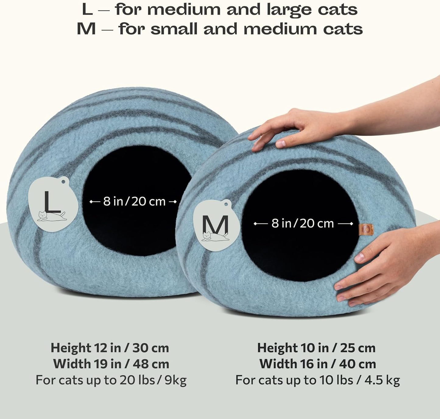 Premium Felt Cat Cave Bed – Handmade 100% Merino Wool for Indoor Cats, Aquamarine, Medium