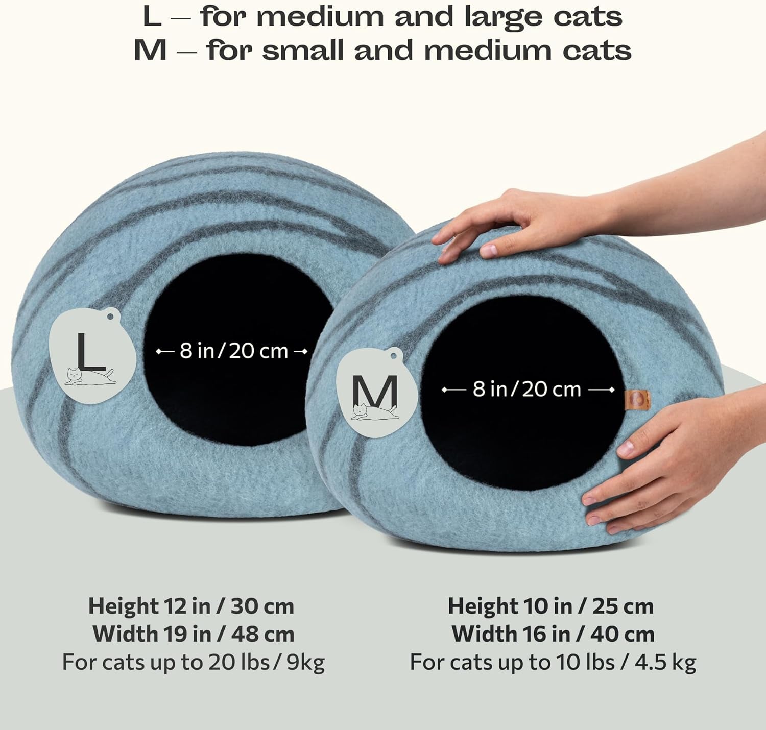 Premium Felt Cat Cave Bed – Handmade 100% Merino Wool for Indoor Cats, Aquamarine, Medium