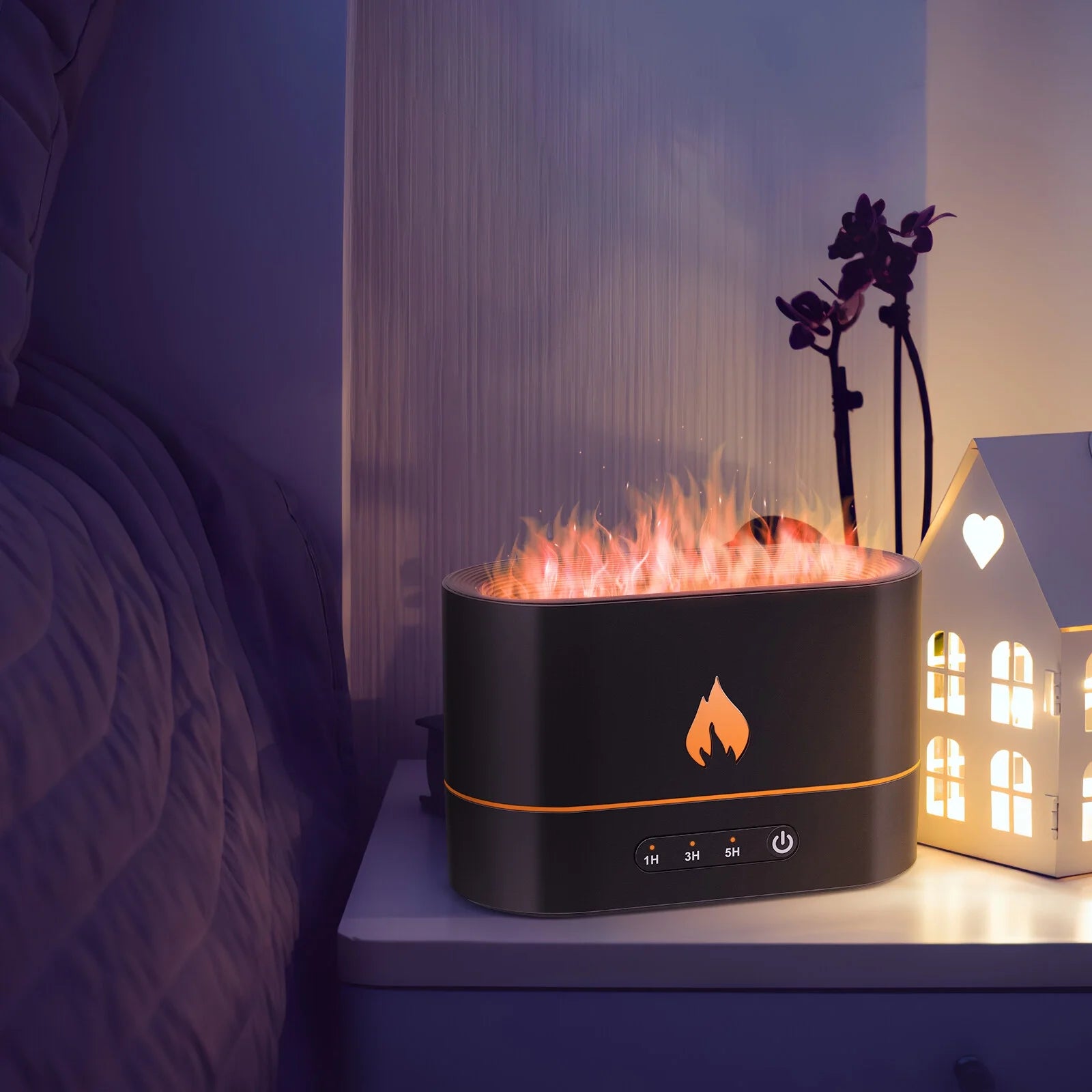 LED Flame Humidifier & Essential Oil Diffuser – Noiseless Aroma Mist with 3 Timer Modes, Auto Shut-Off