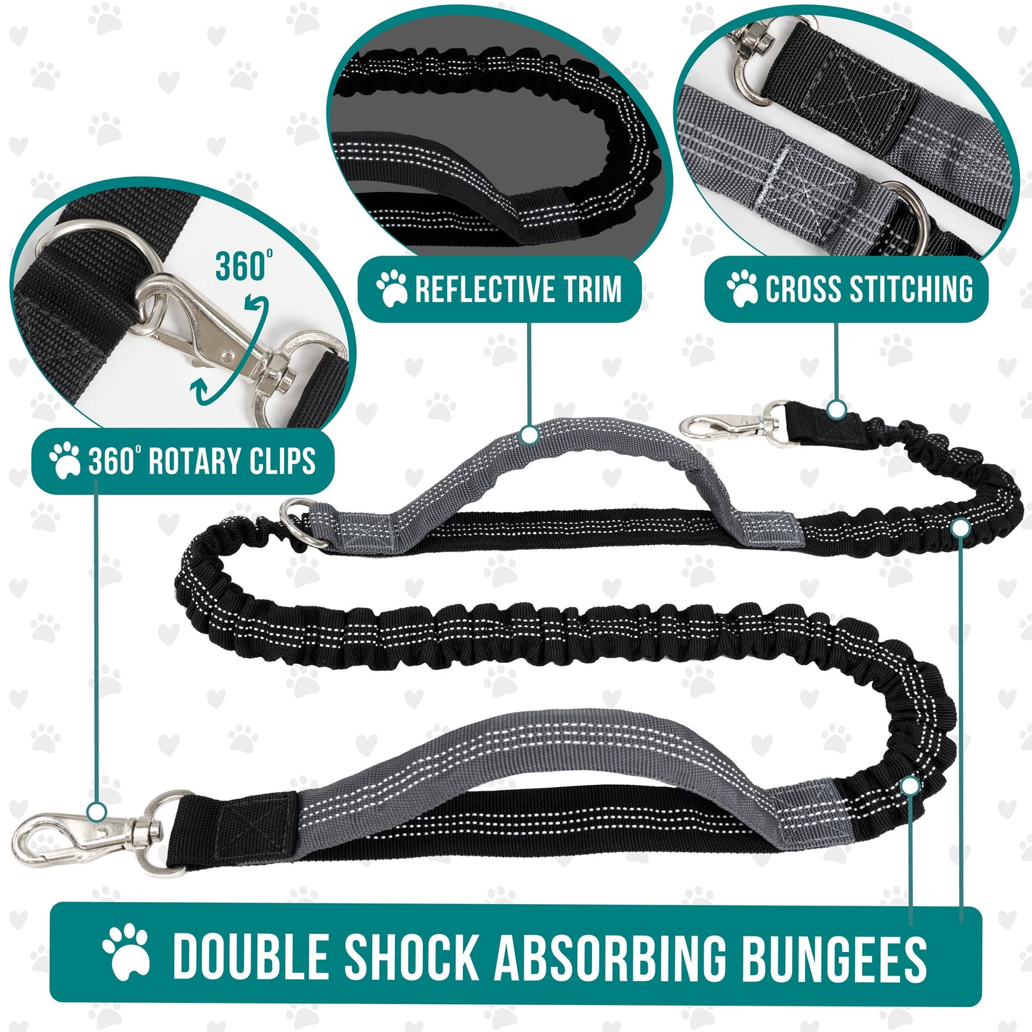 Hands-Free Dog Leash with Waist Belt – Jogging & Walking Leash with Pouch and Poop Bag Dispenser