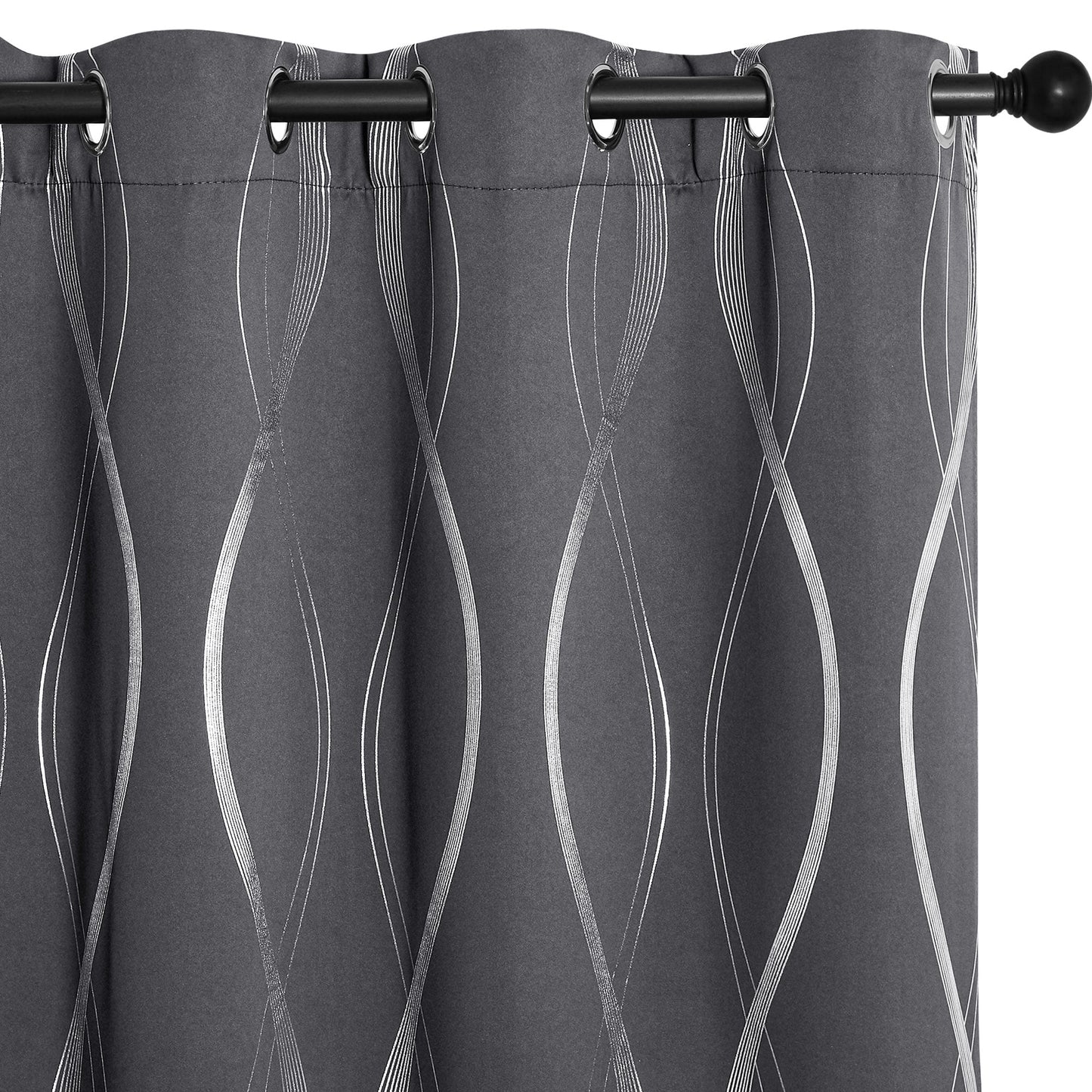 Blackout Thermal Insulated Curtains – 2 Panels, Grey Wave-Line Embossed, 52" W x 84" L