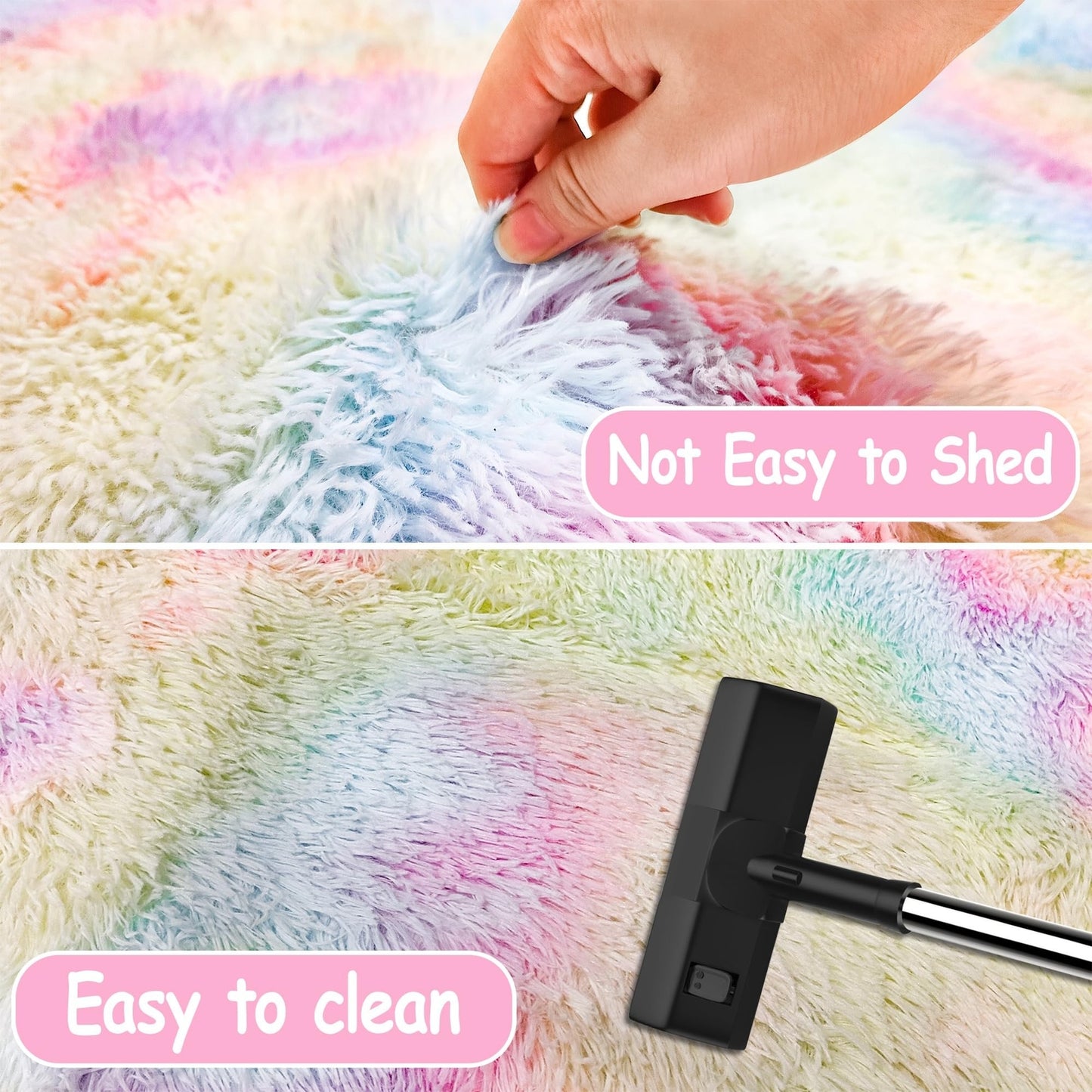 Rainbow Fluffy Plush Area Rug – 5' x 8' Shaggy Rug for Girls’ Bedroom